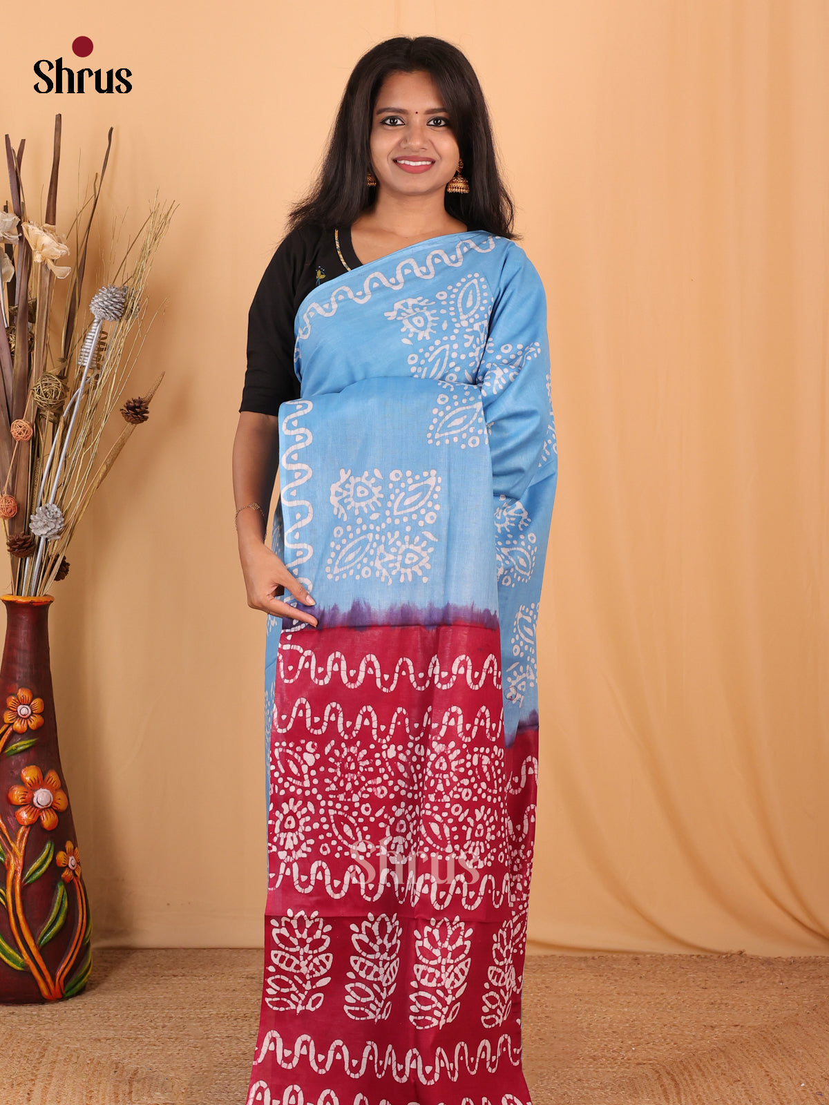 Blue & Maroon - Bhatik Saree - Shop on Shrus.com