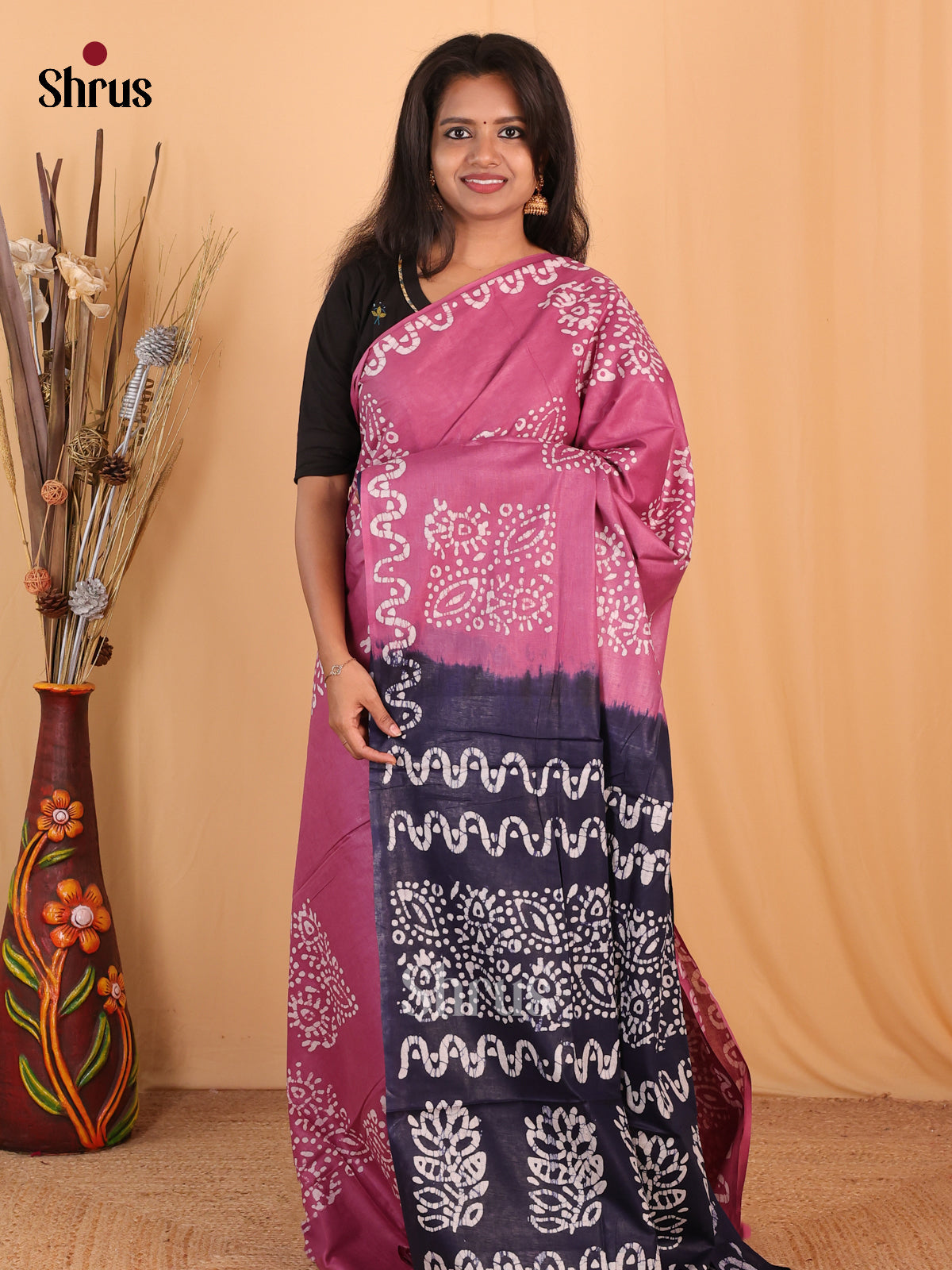 Pink & Blue - Bhatik Saree - Shop on Shrus.com