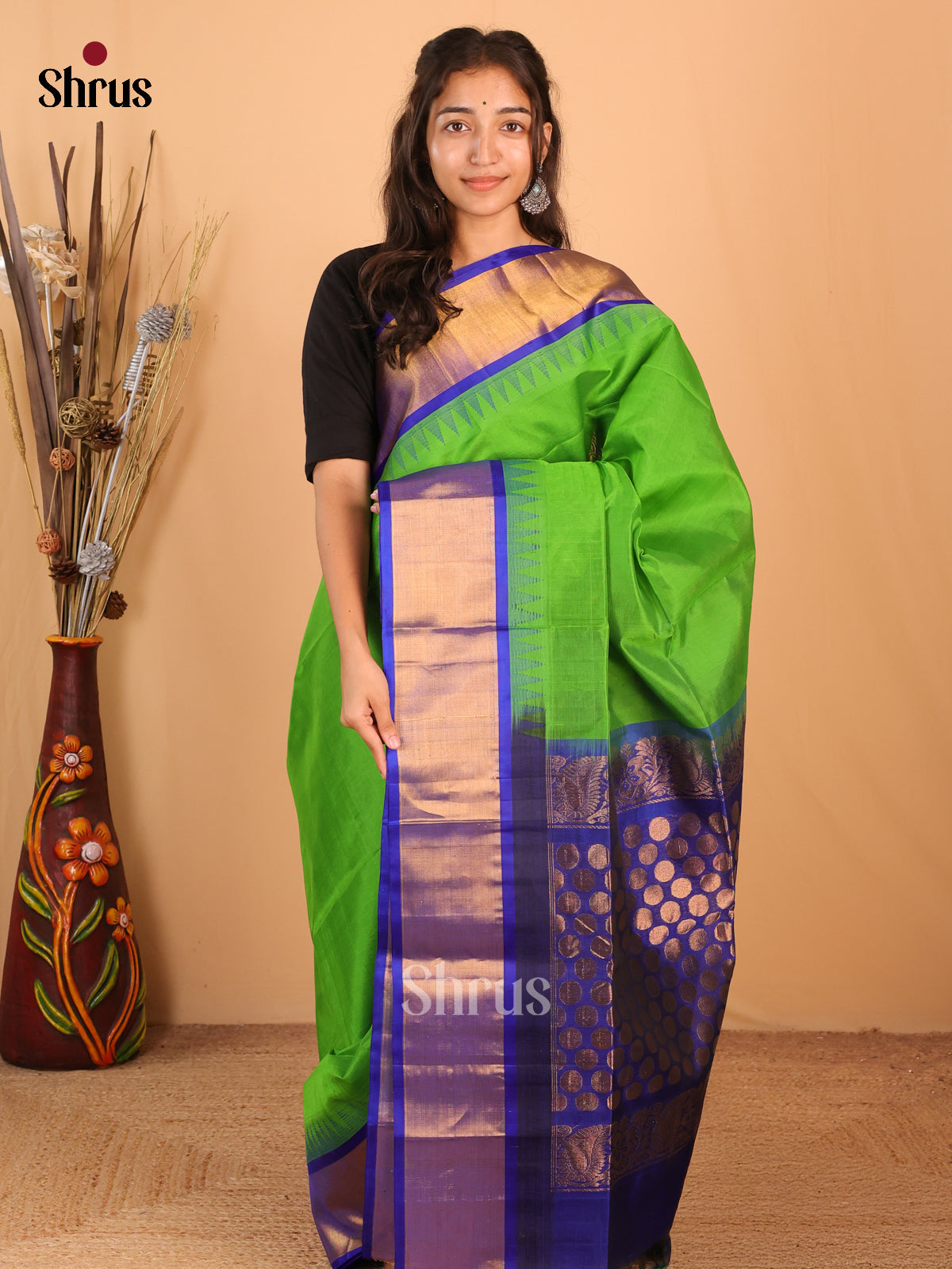 Green & Blue - Silk Cotton Saree - Shop on Shrus.com