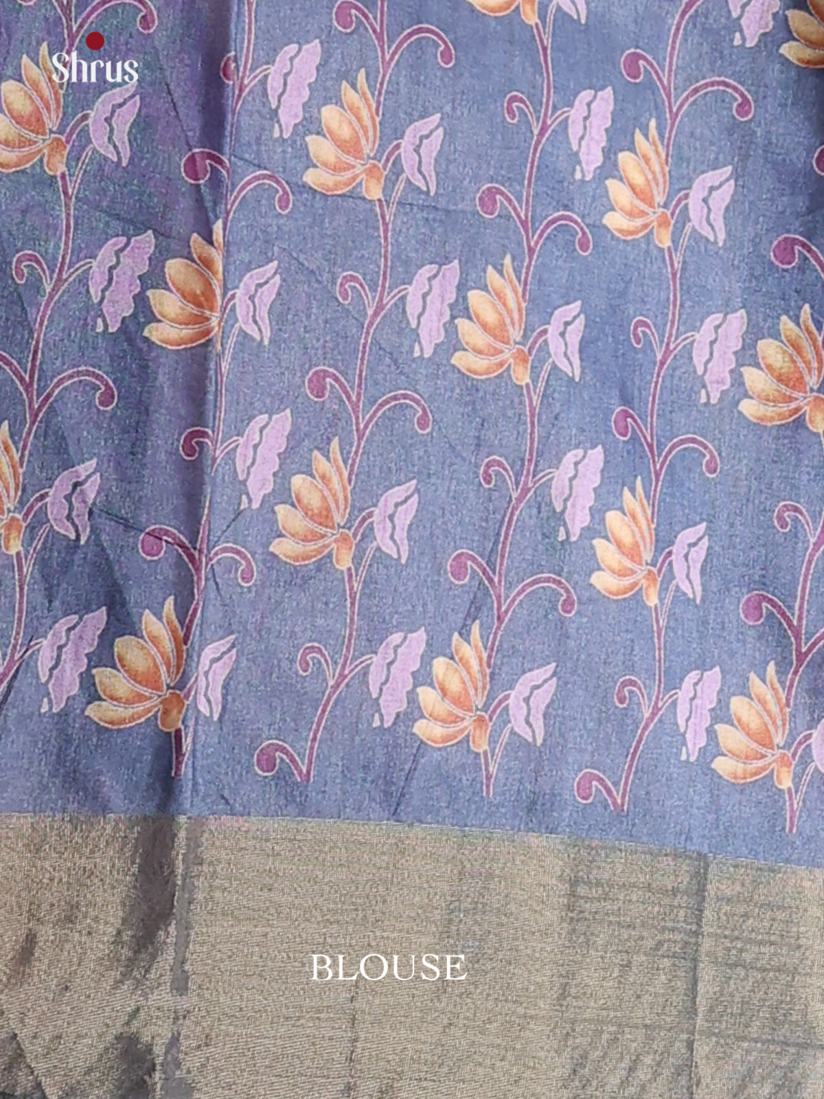 Purple & Blue - Printed Tussar Saree - Shop on Shrus.com