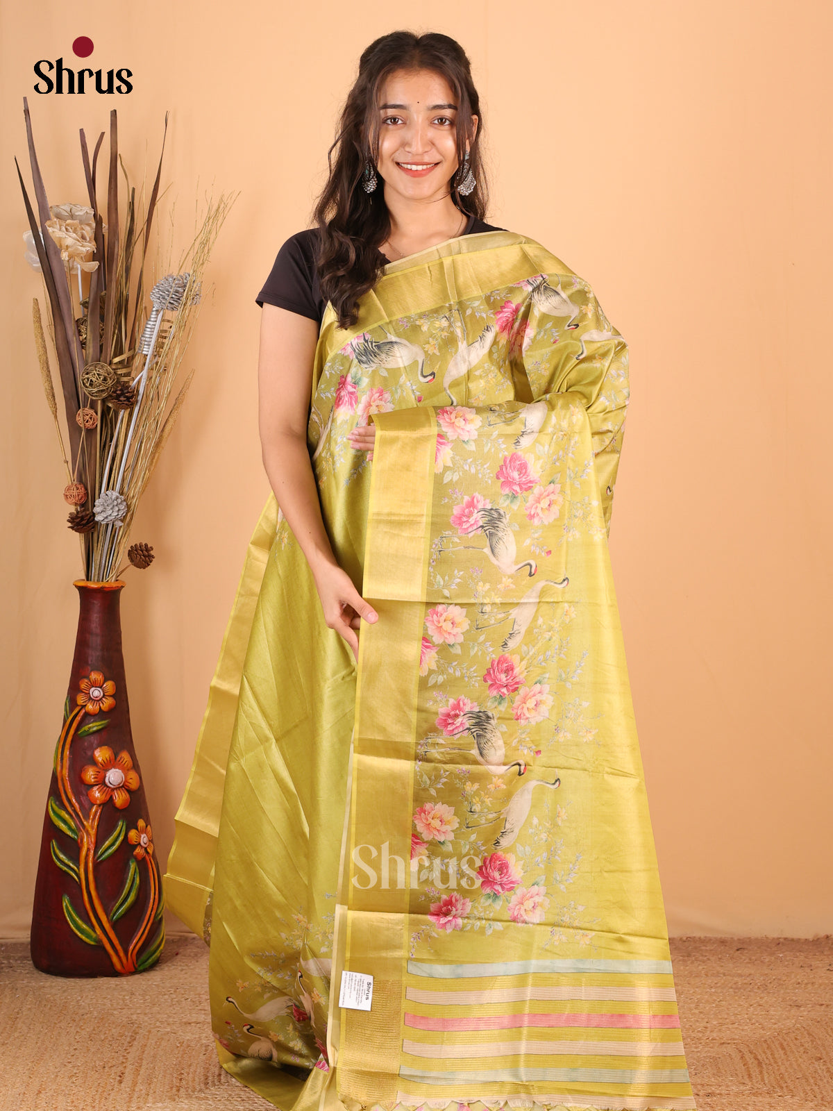 Green - Printed Tussar Saree - Shop on Shrus.com