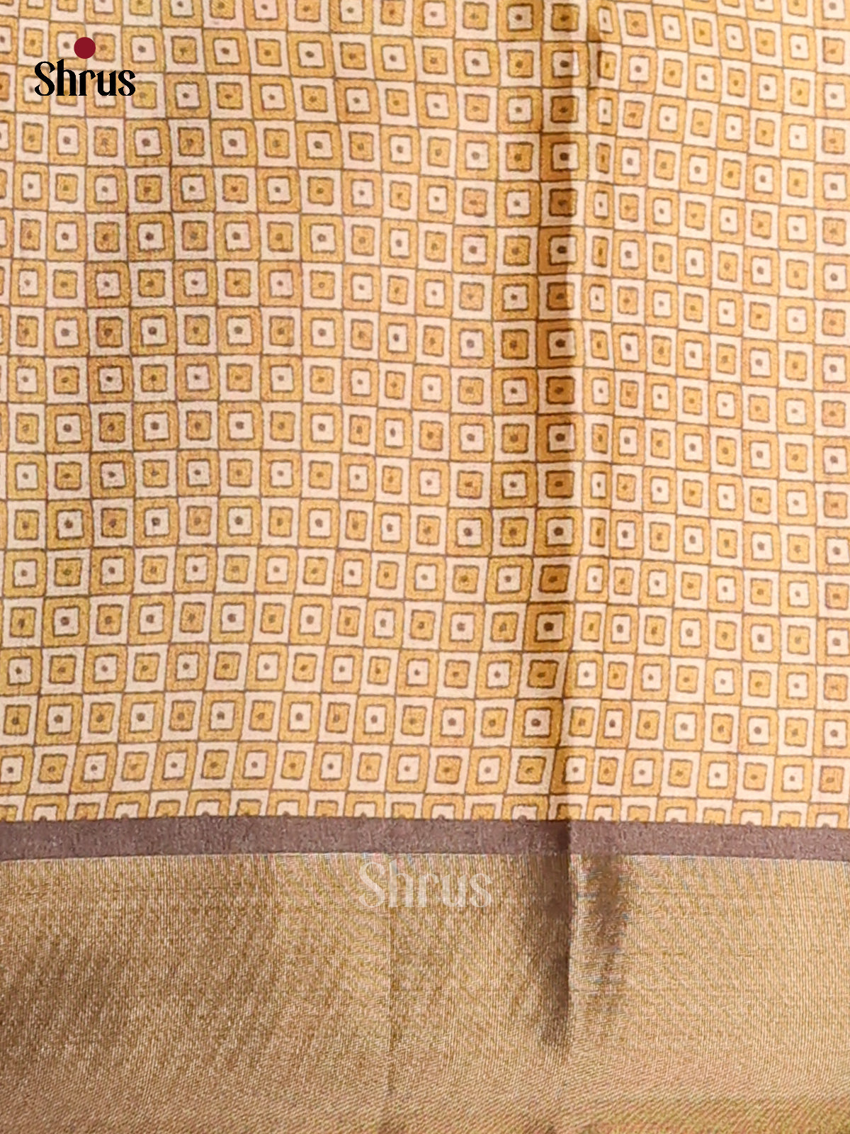 Mustard yellow & Brown - Printed Tussar saree - DCS04489 - Shop on Shrus.com