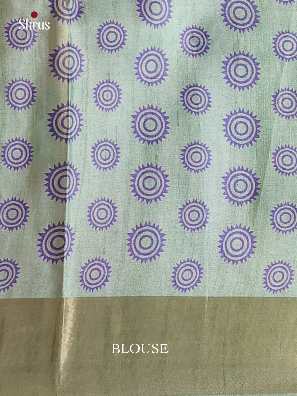 Cream & Green - Printed Tussar Saree - Shop on Shrus.com