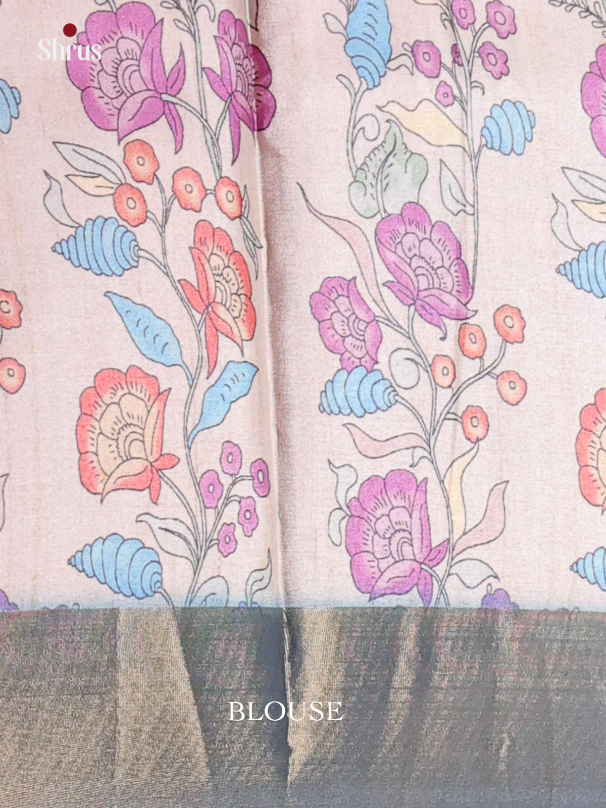 Blue & Cream - Printed Tussar Saree - Shop on Shrus.com