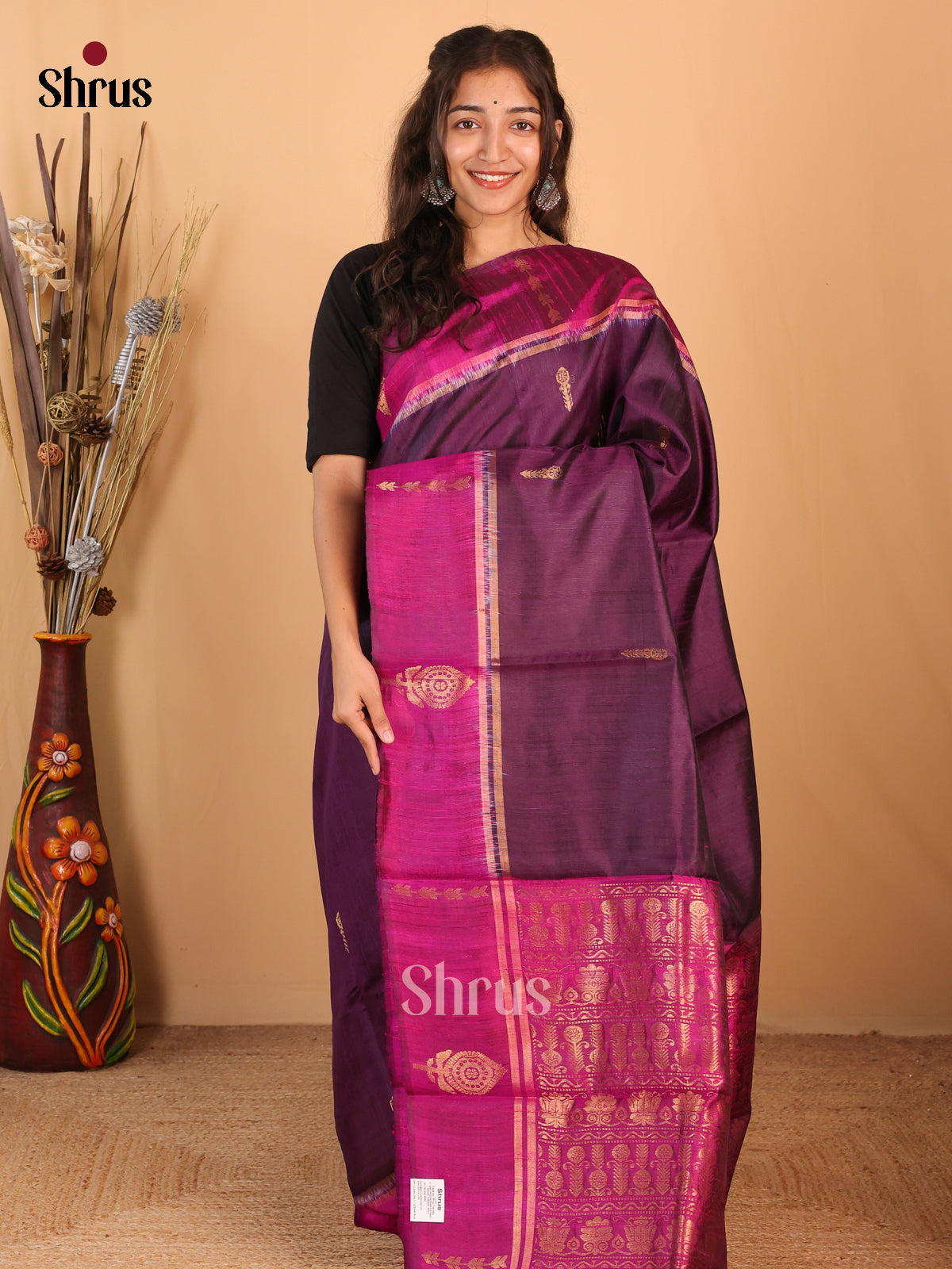 Jamun & Purple - Raw Silk Saree - Shop on Shrus.com