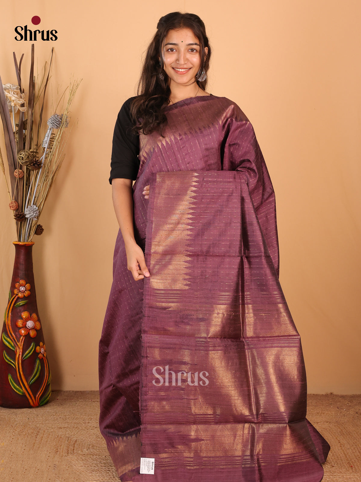 Purple - Raw Silk Saree - Shop on Shrus.com