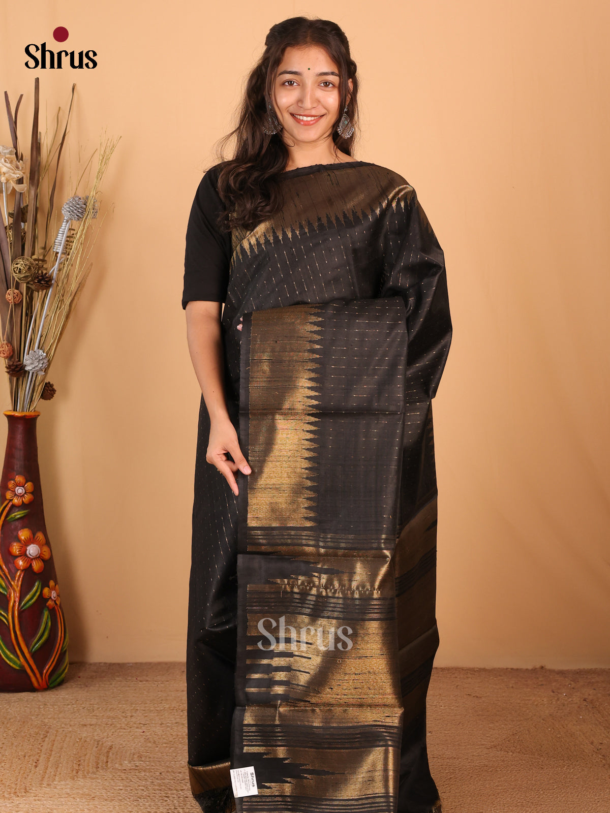 Black - Raw Silk Saree - Shop on Shrus.com