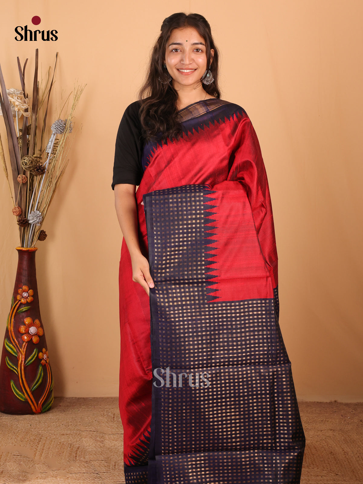 Maroon & Blue - Raw Silk Saree - Shop on Shrus.com