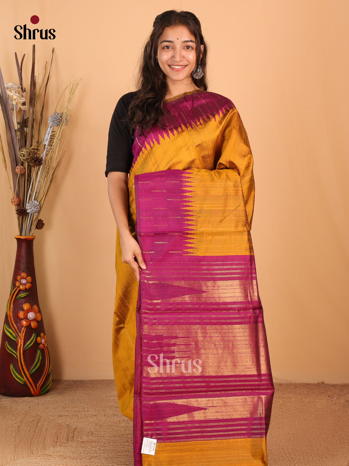 Mustard & Purple - Raw Silk Saree - Shop on Shrus.com