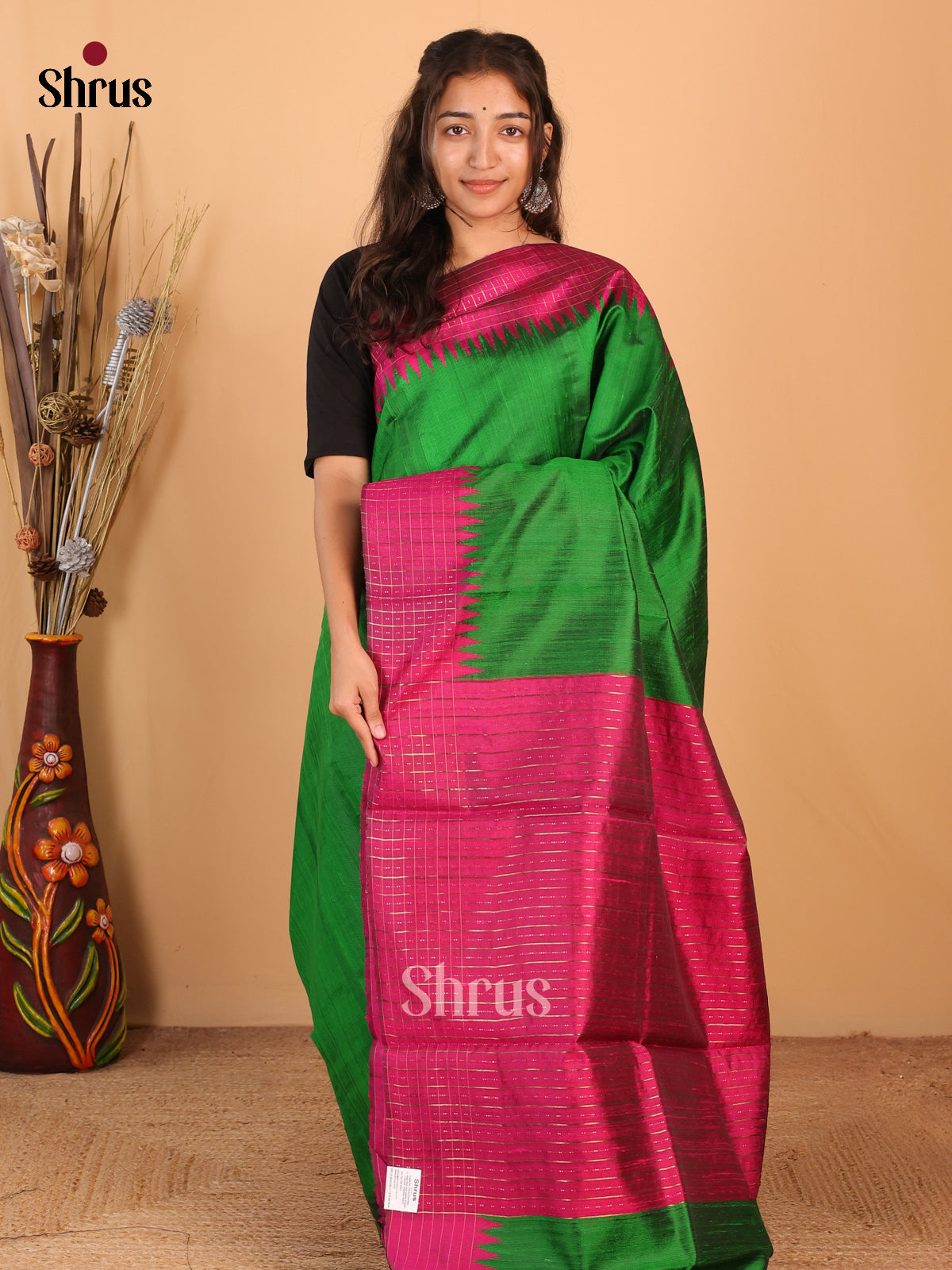 Green & Purple - Raw Silk Saree - Shop on Shrus.com