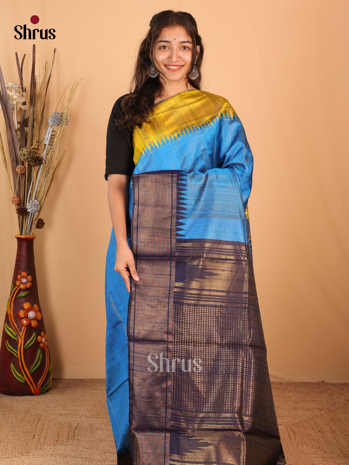 Teal & Blue - Raw Silk Saree - Shop on Shrus.com