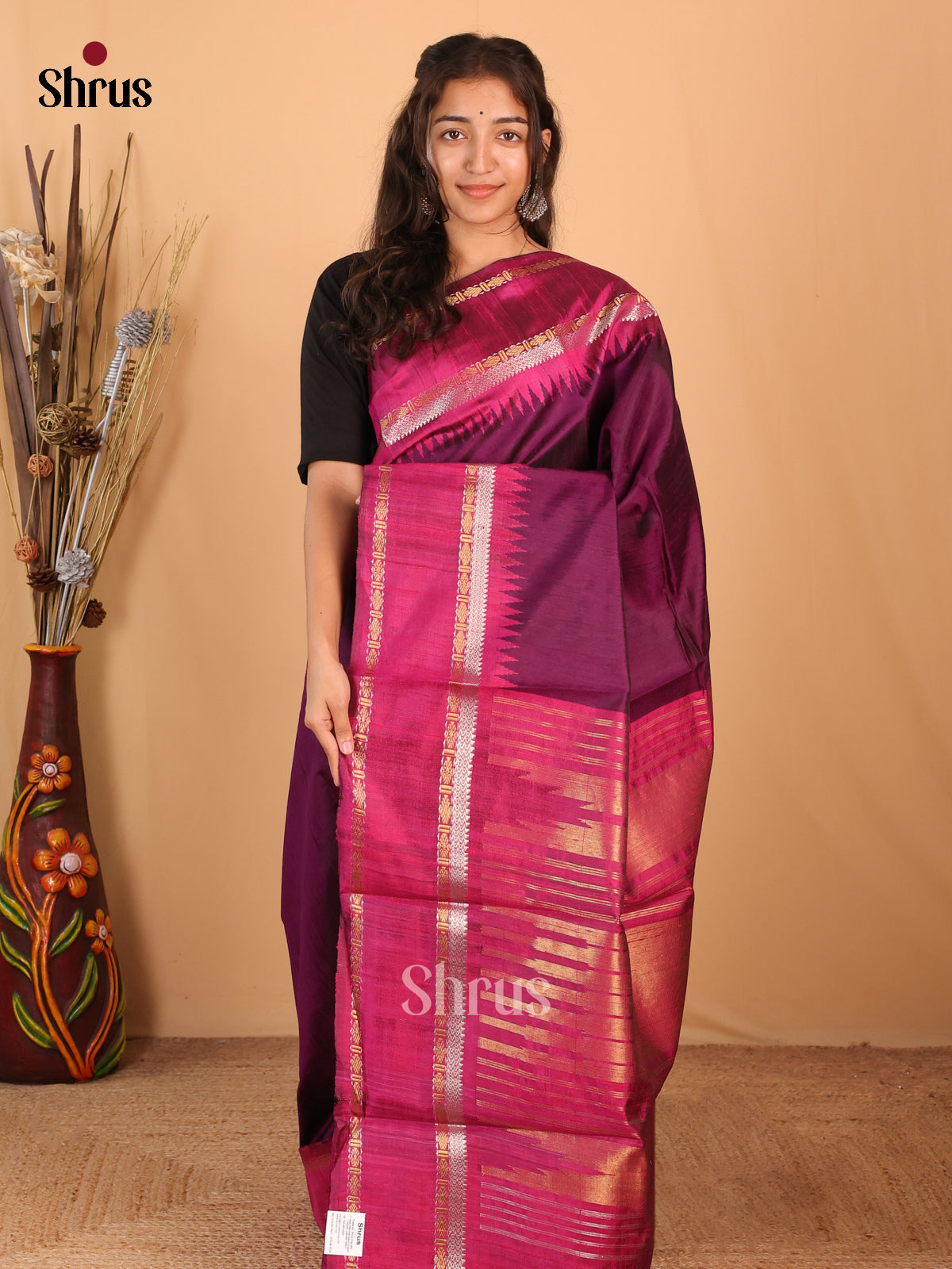 Purple & Maroon - Raw Silk Saree - Shop on Shrus.com