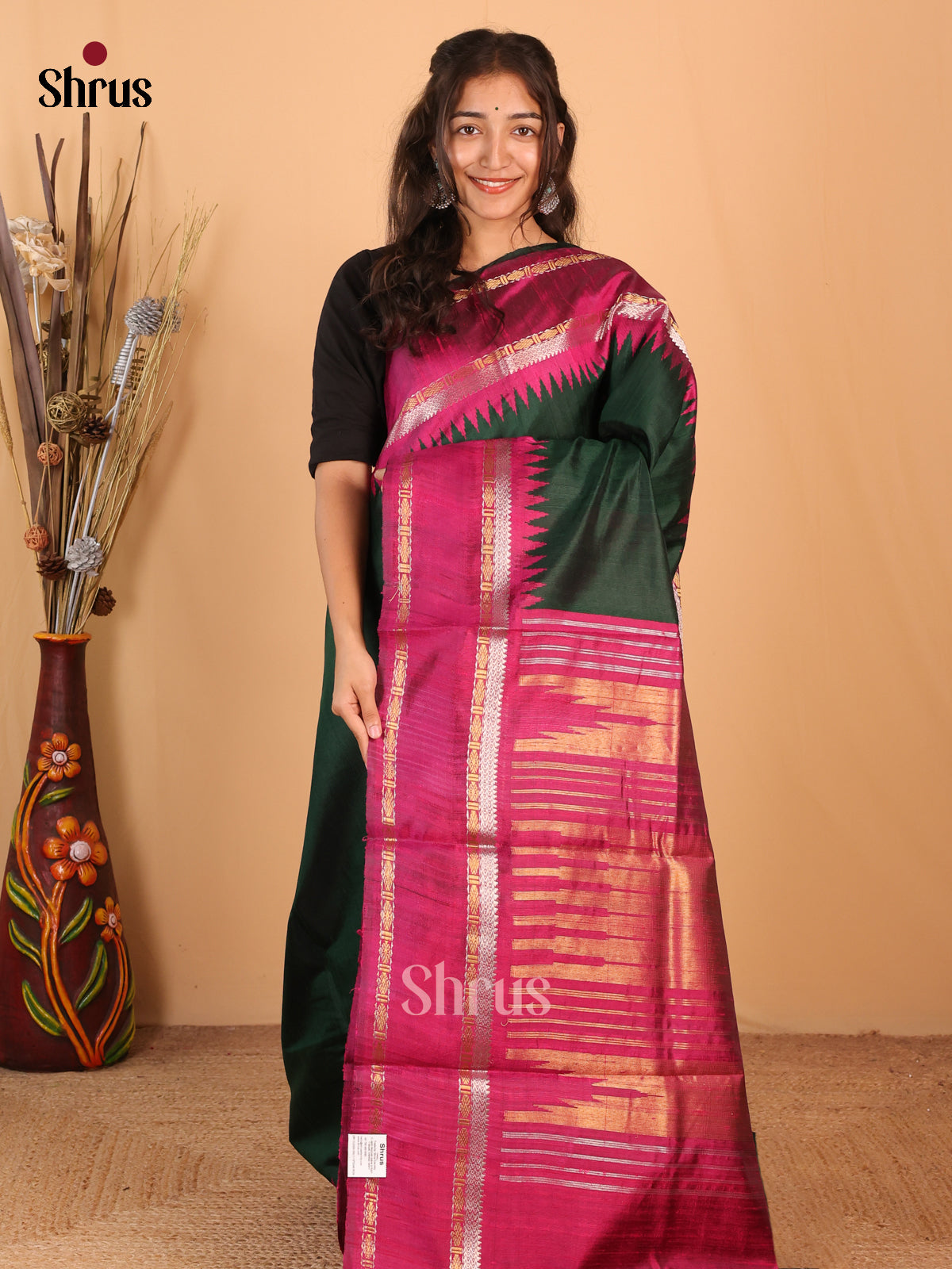 Green & Purple - Raw Silk Saree - Shop on Shrus.com