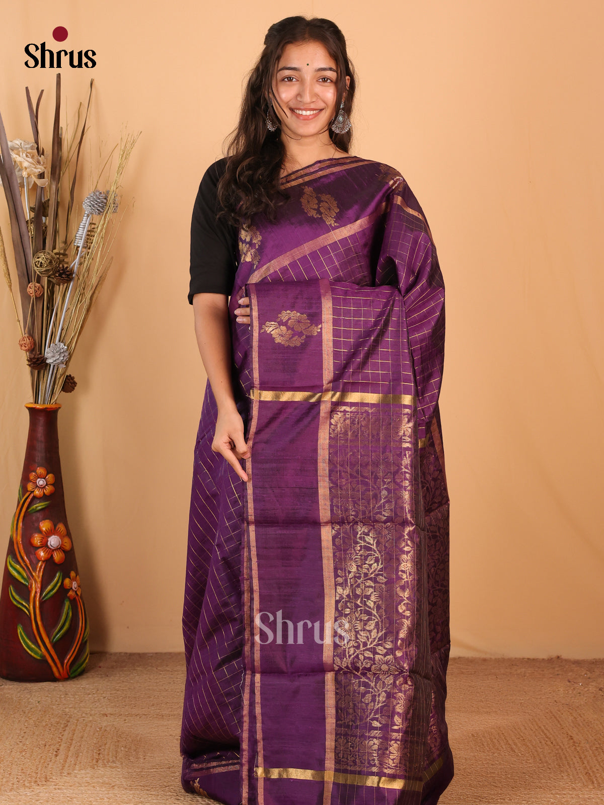 Violet(Single Tone) - Raw Silk Saree - Shop on Shrus.com
