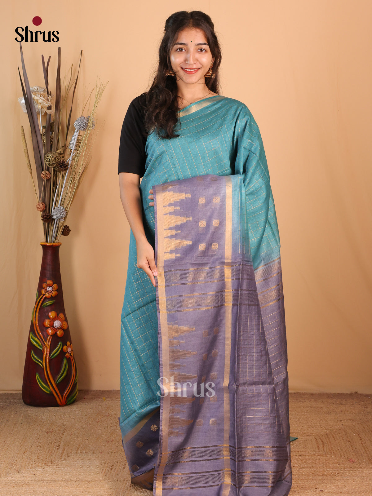 Blue & Lavender - Semi Tussar Saree - Shop on Shrus.com