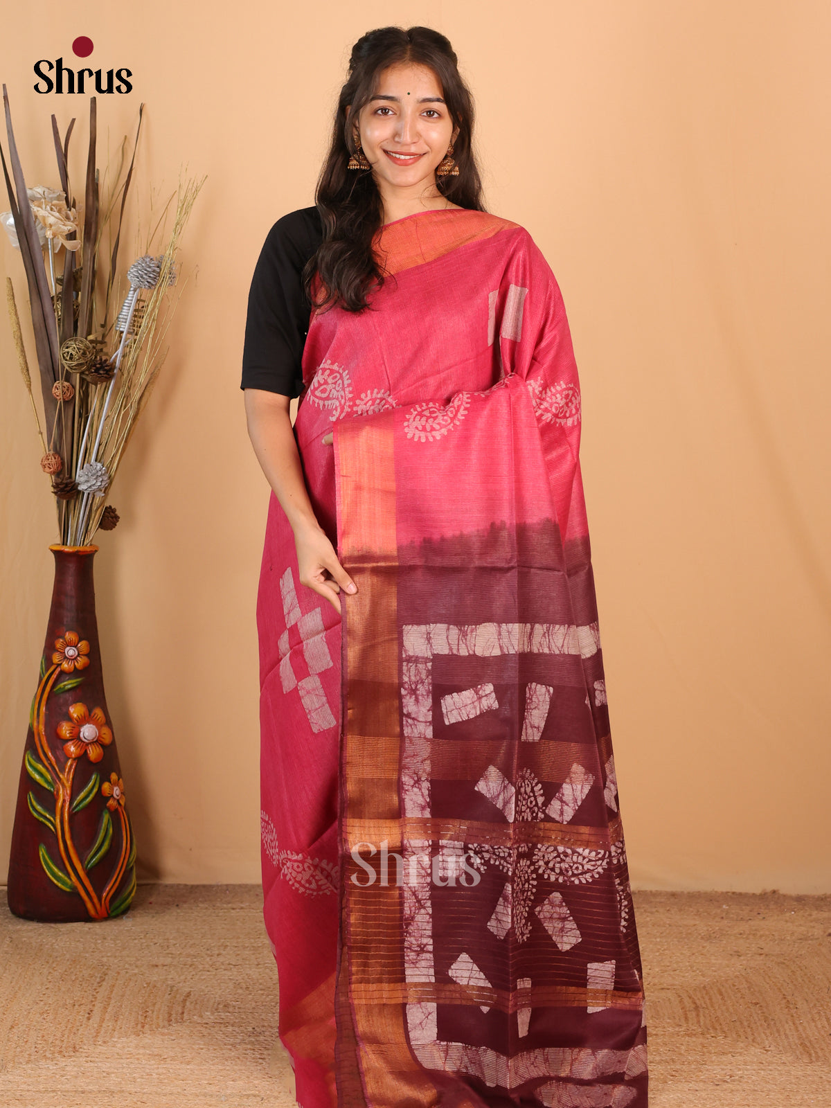 Pink & Brown - Bhatik Saree - Shop on Shrus.com