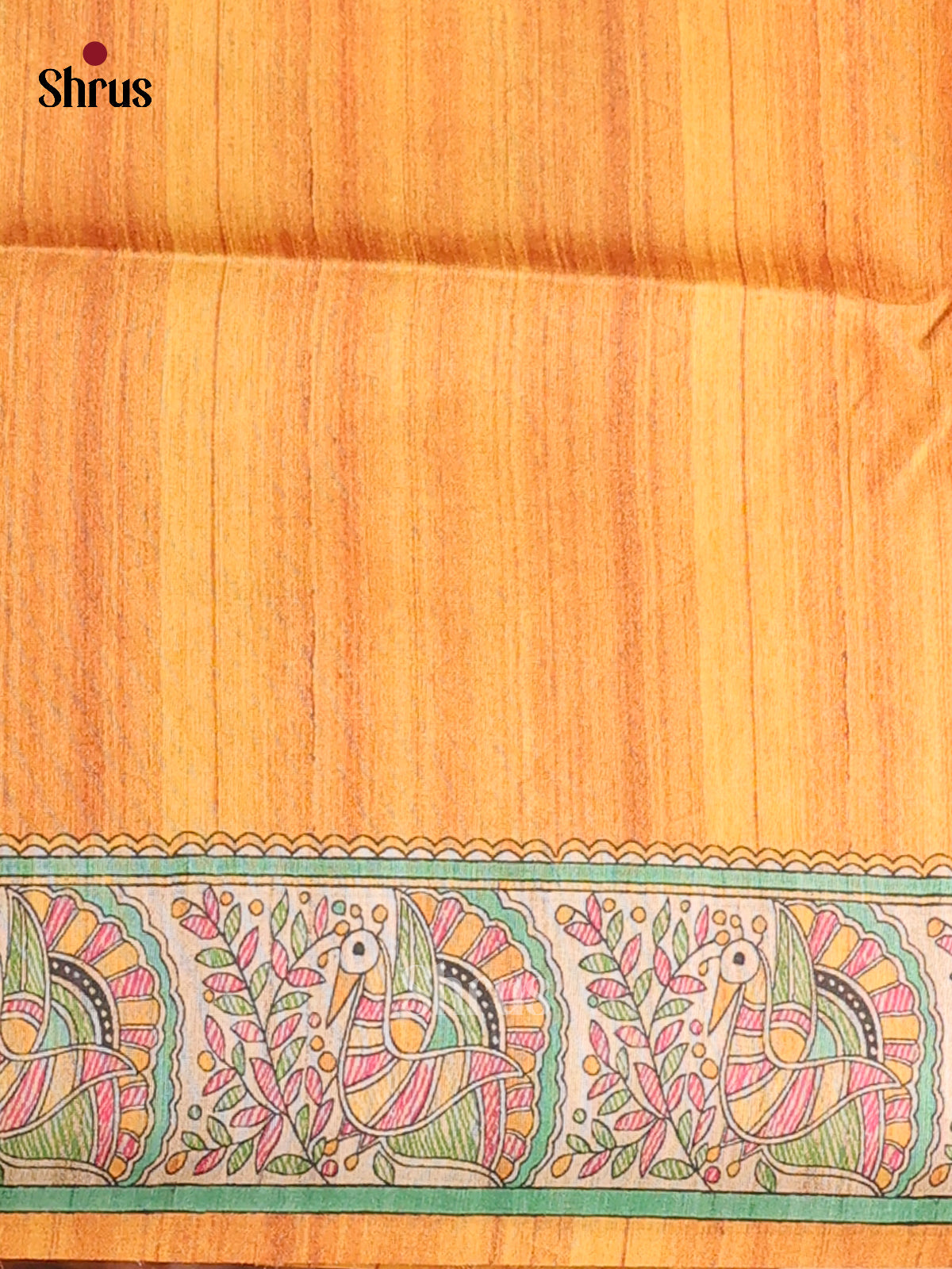 Cream & Mustard - Printed Madhubani Saree - Shop on Shrus.com