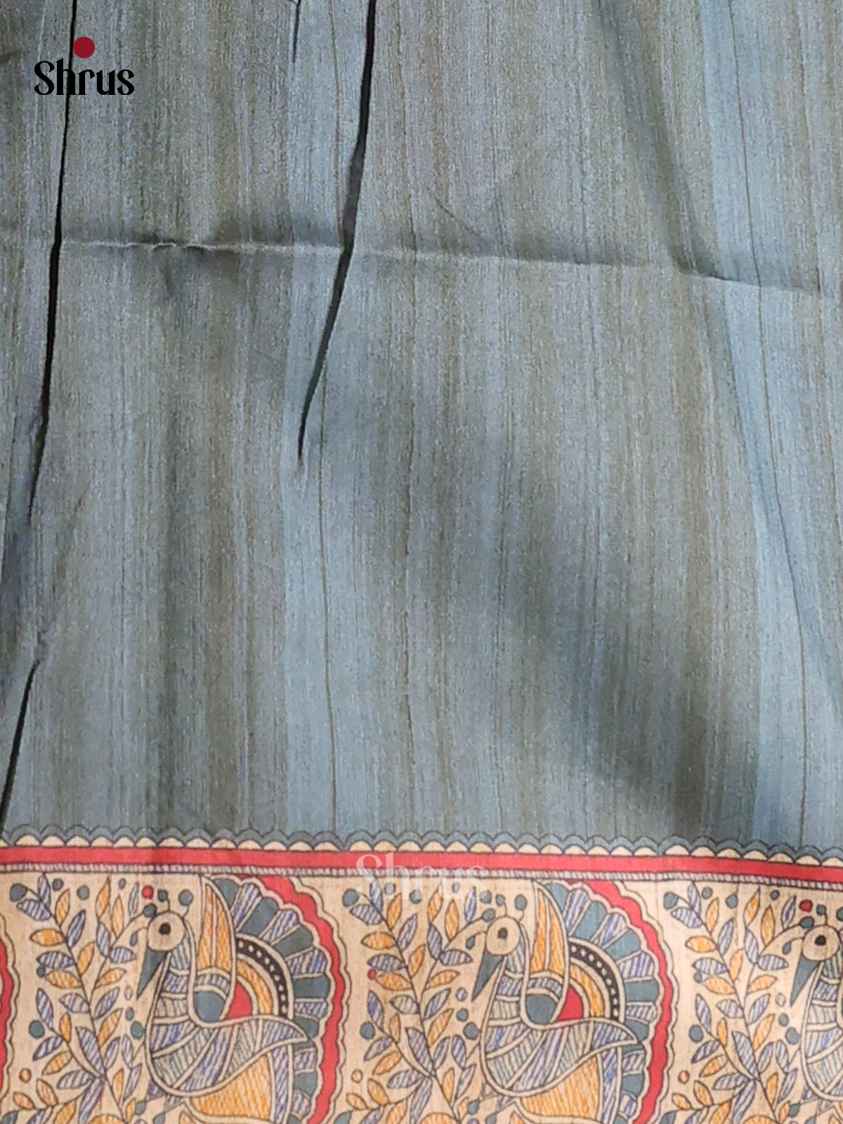 Cream & Grey - Printed Madhubani Saree - Shop on Shrus.com