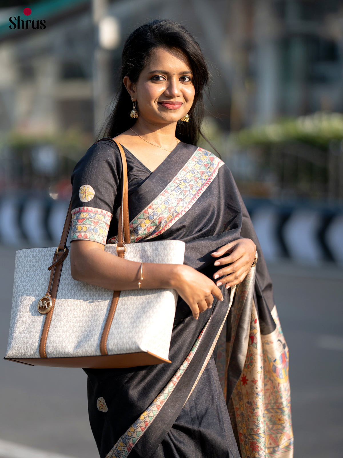 Black & Cream - Printed Madhubani Saree - Shop on Shrus.com