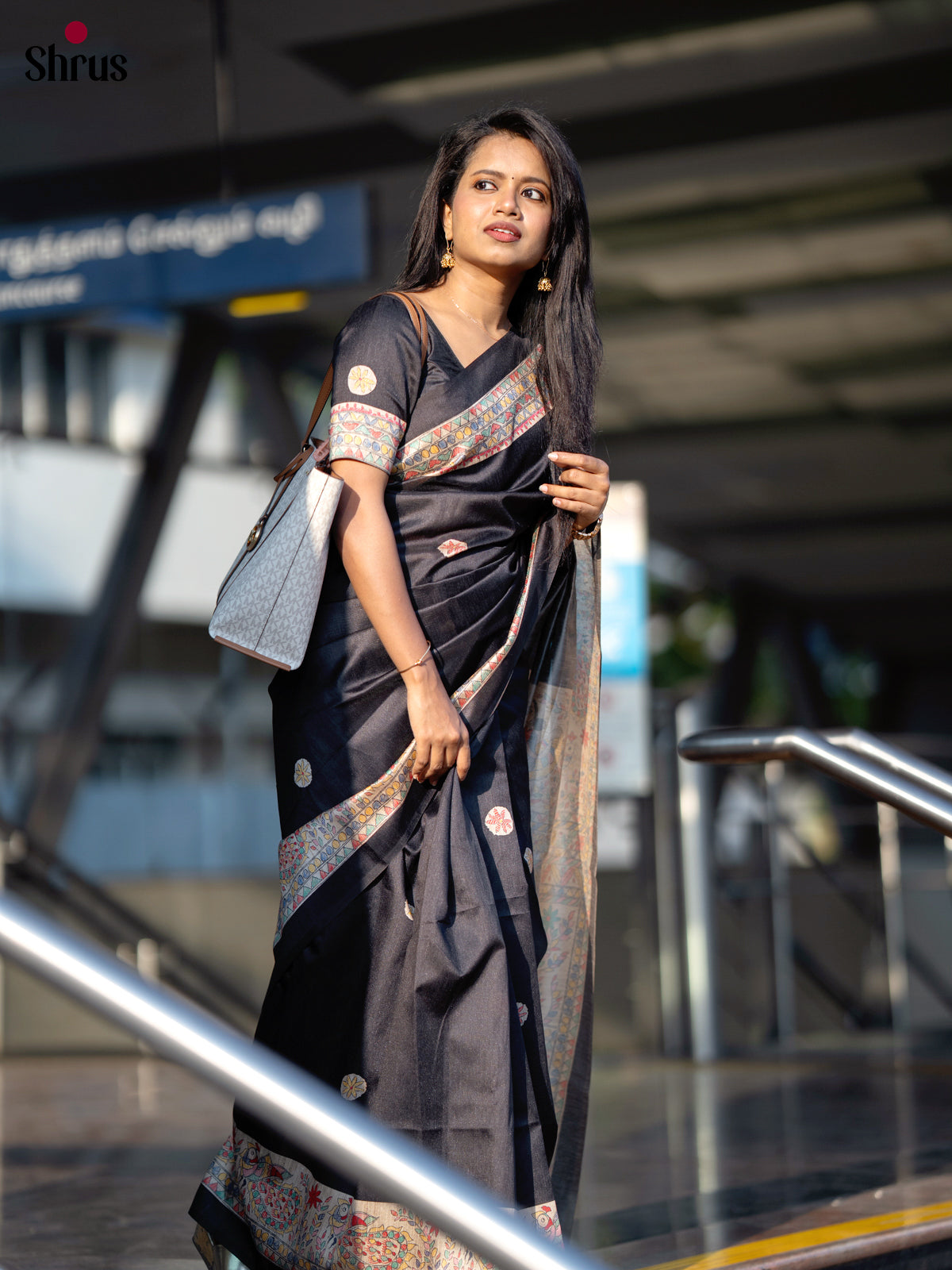 Black & Cream - Printed Madhubani Saree - Shop on Shrus.com