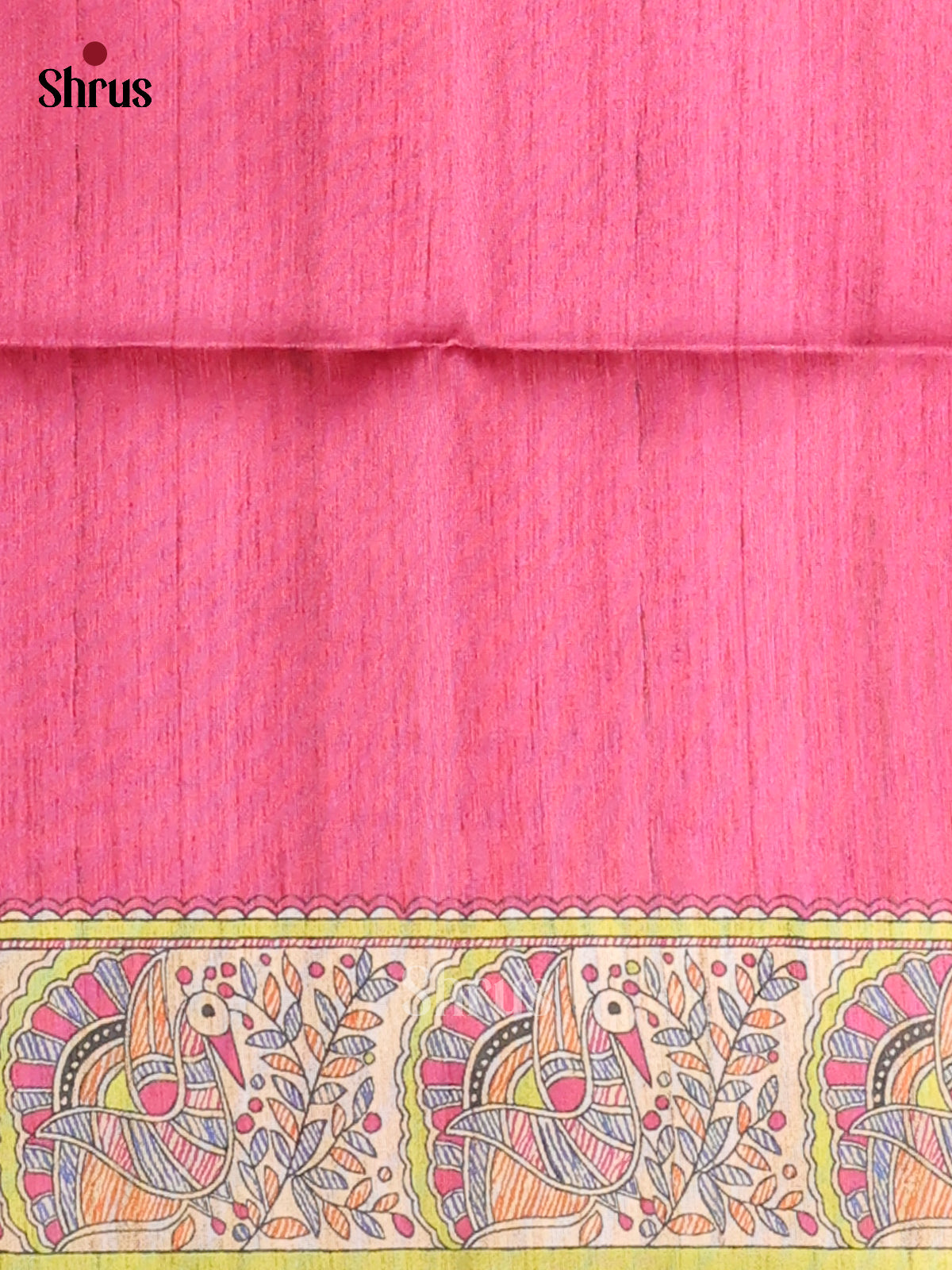 Cream & Pink - Printed Madhubani Saree - Shop on Shrus.com
