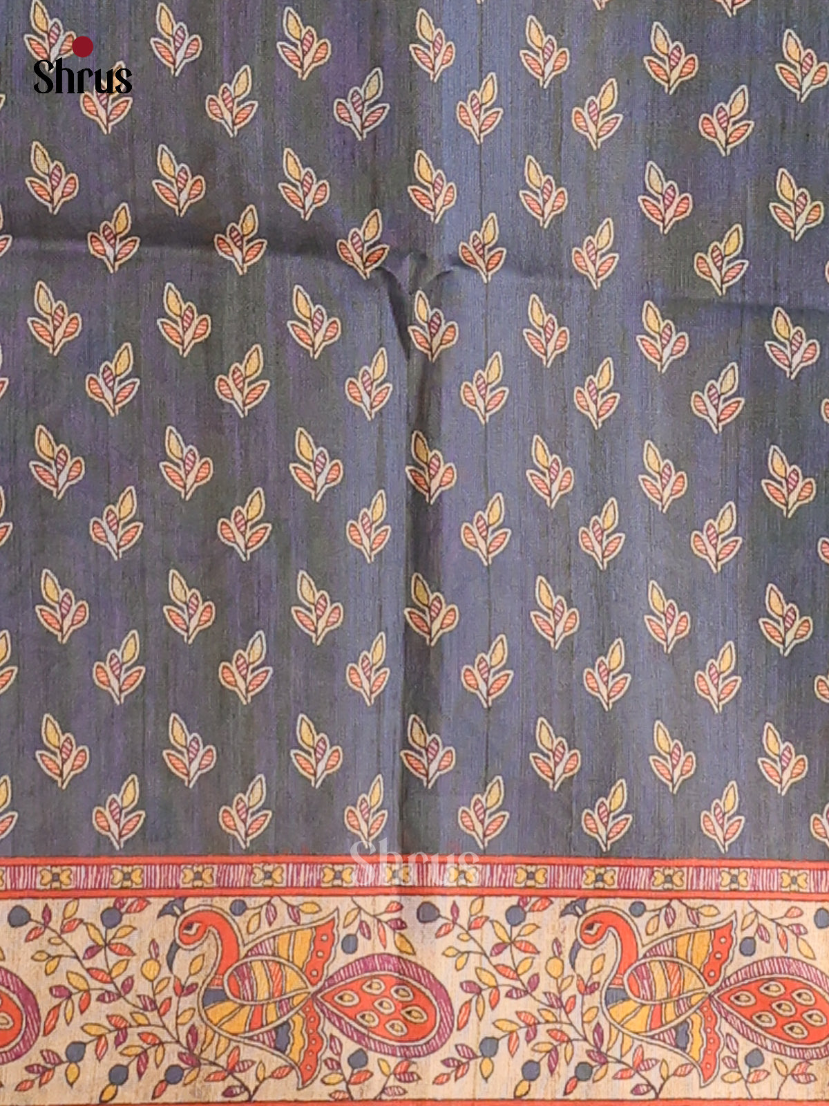 Midnight Blue & Beige - Printed Madhubani Saree - Shop on Shrus.com