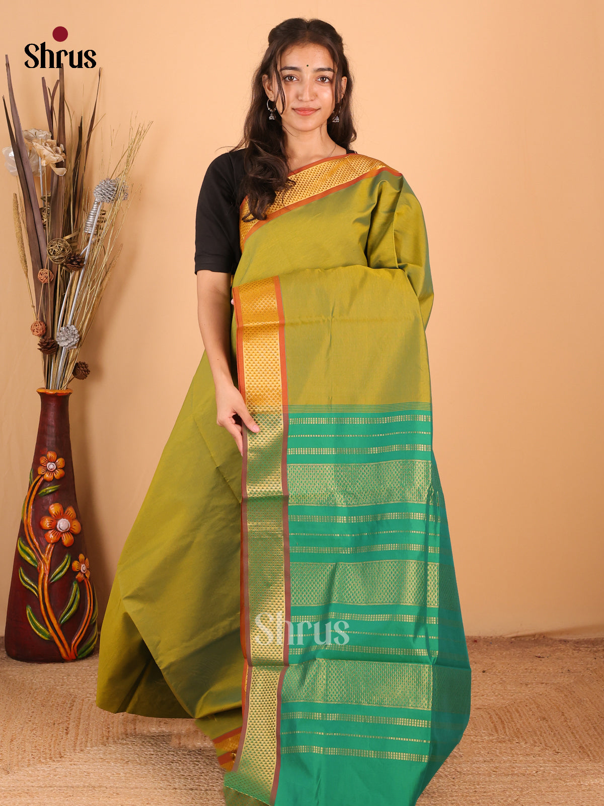 Chutney Green & Green - Silkcotton-halfpure Saree - Shop on Shrus.com