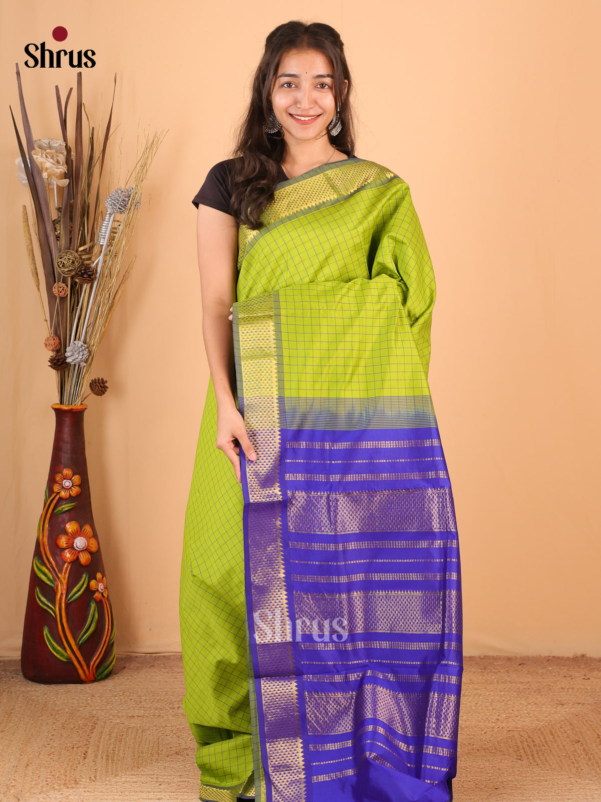 Green & Blue - Silkcotton-halfpure Saree - Shop on Shrus.com