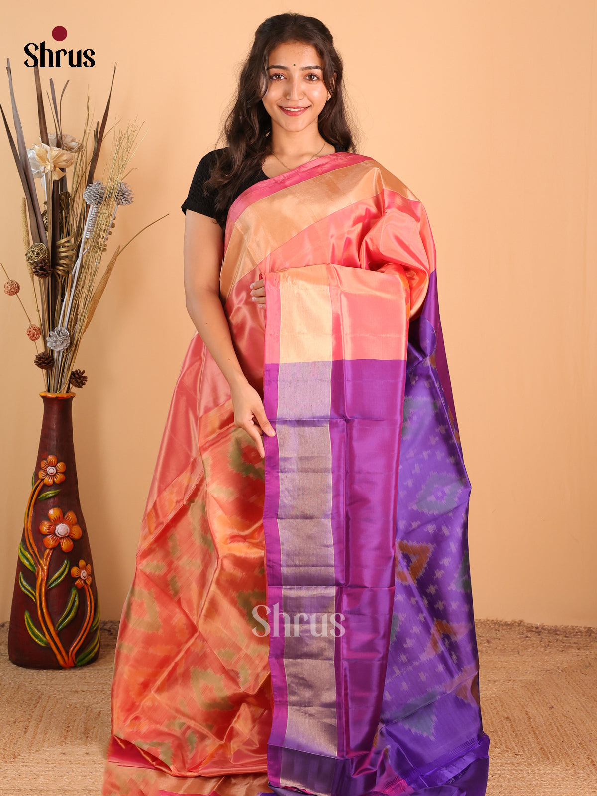 Orange & Purple - Semi uppada Saree - Shop on Shrus.com
