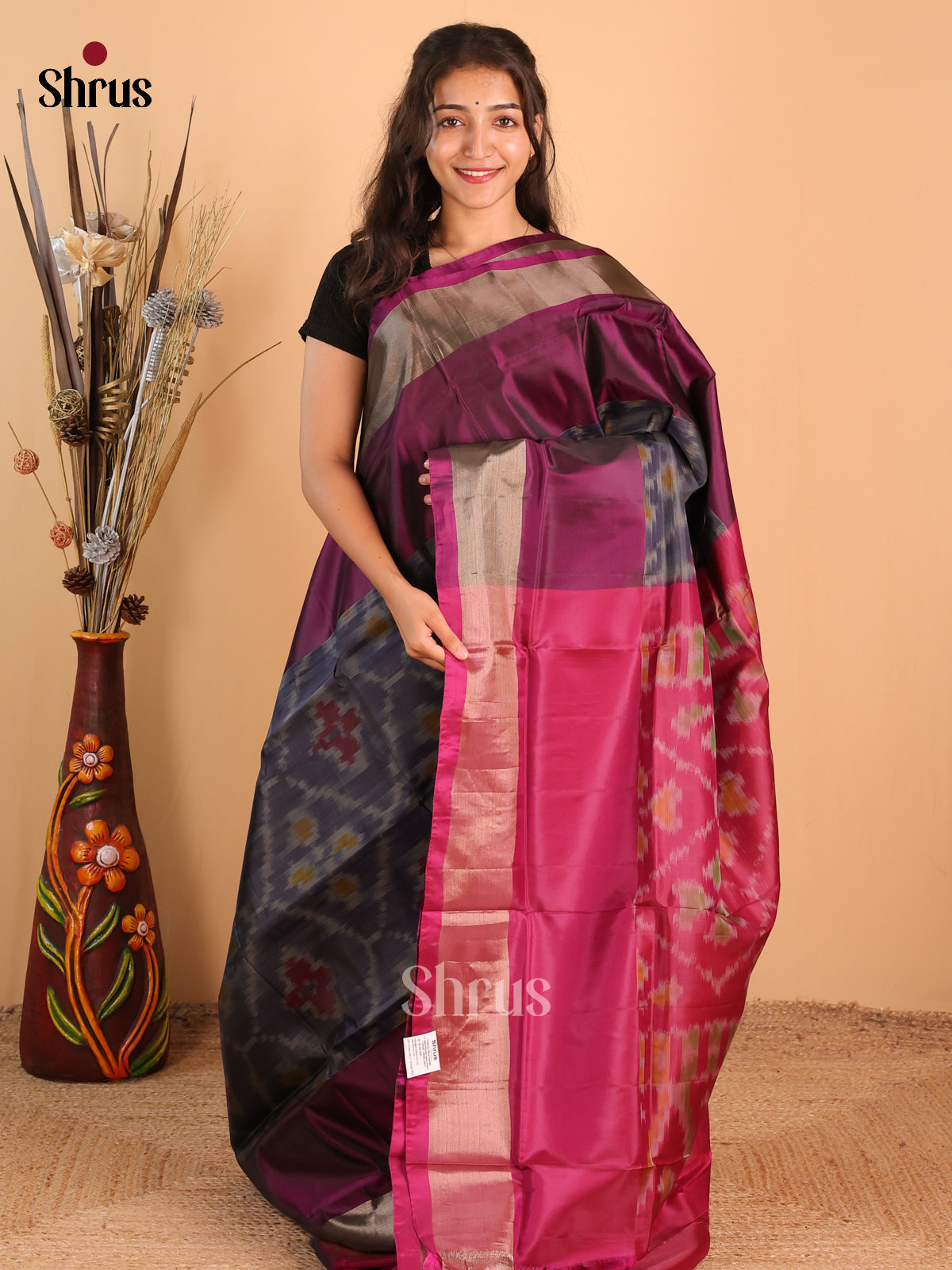 Black & Maroon- Semi uppada Saree - Shop on Shrus.com