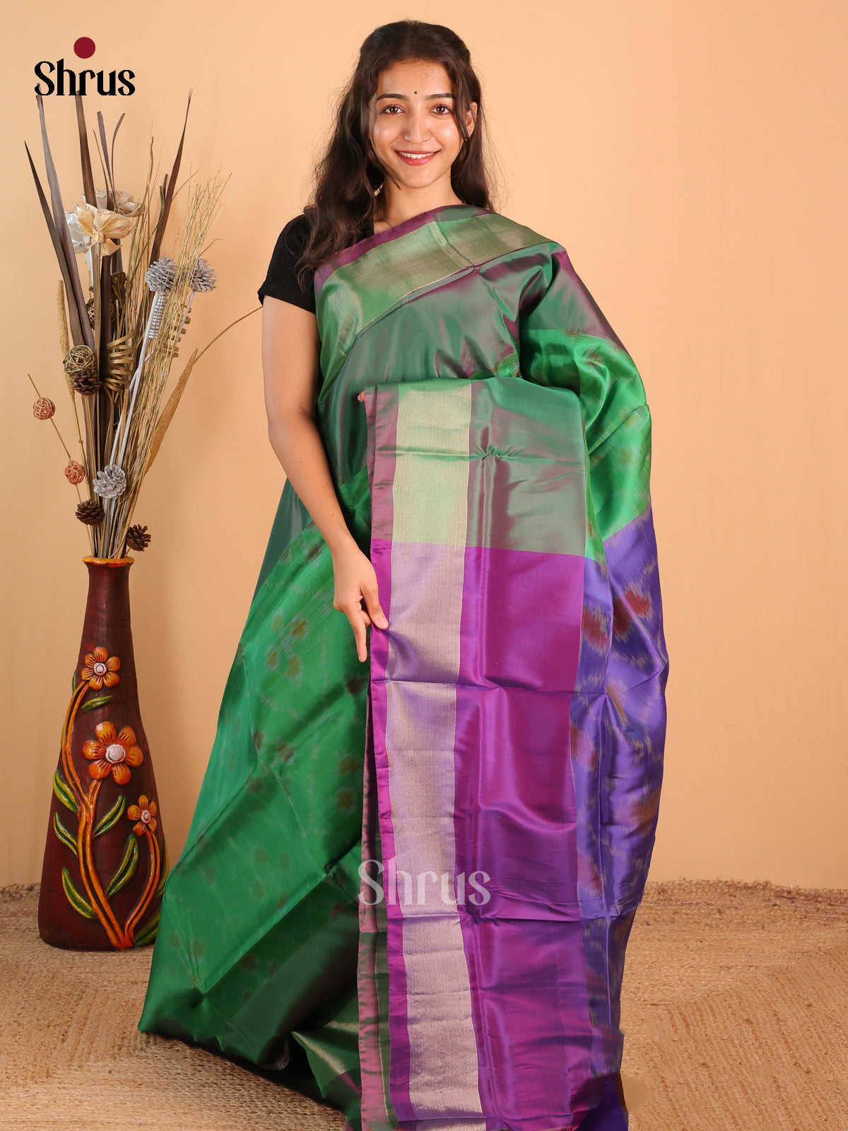 Parrot Green & Purple - Semi Uppada Saree - DCS07325 - Shop on Shrus.com