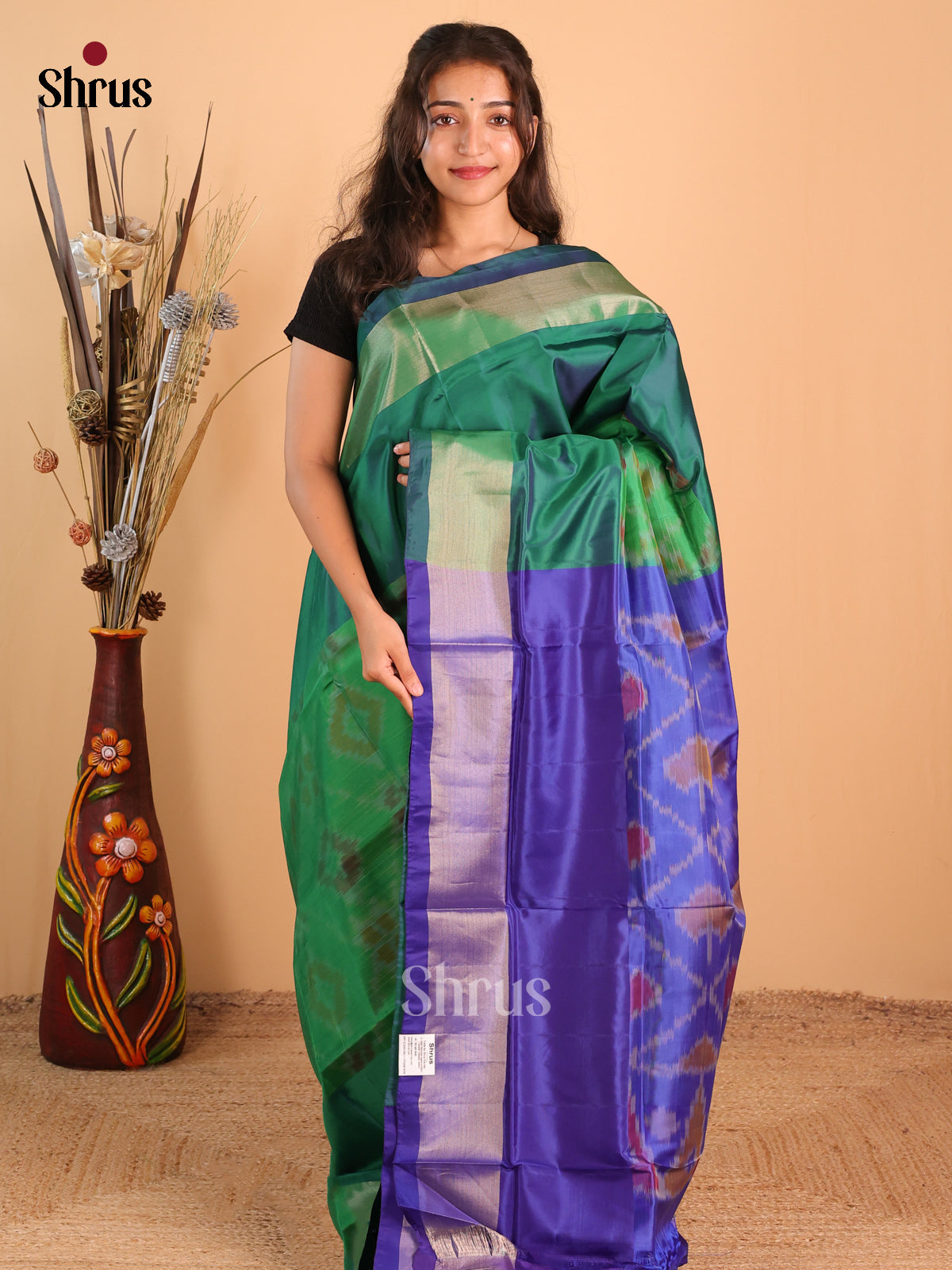Green & Blue - Semi uppada Saree - Shop on Shrus.com