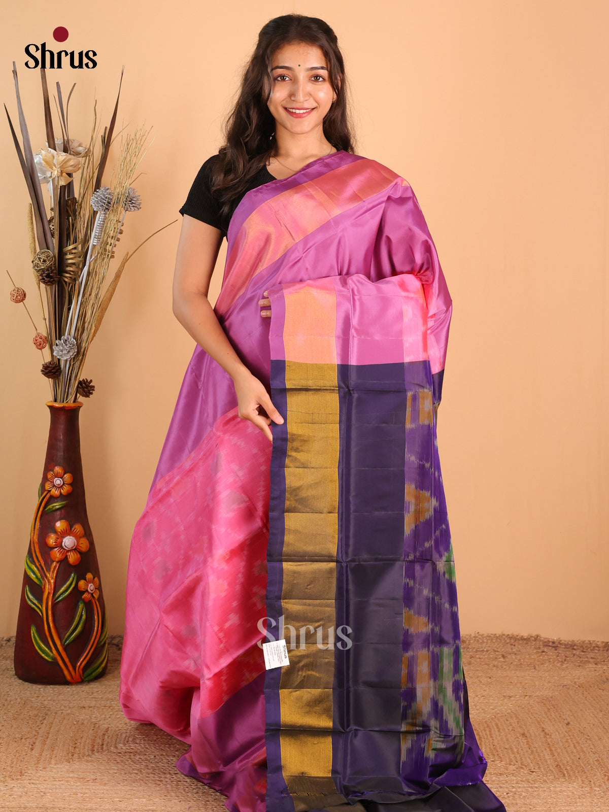 Pink & Violet - Semi uppada Saree - Shop on Shrus.com