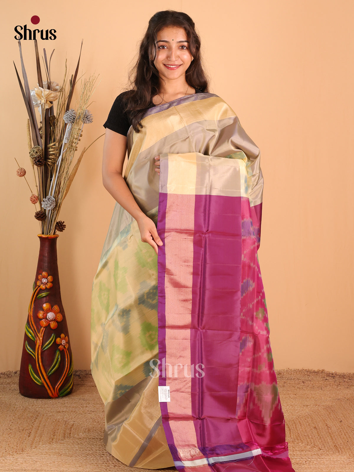 Cream & Purple- Semi uppada Saree - Shop on Shrus.com