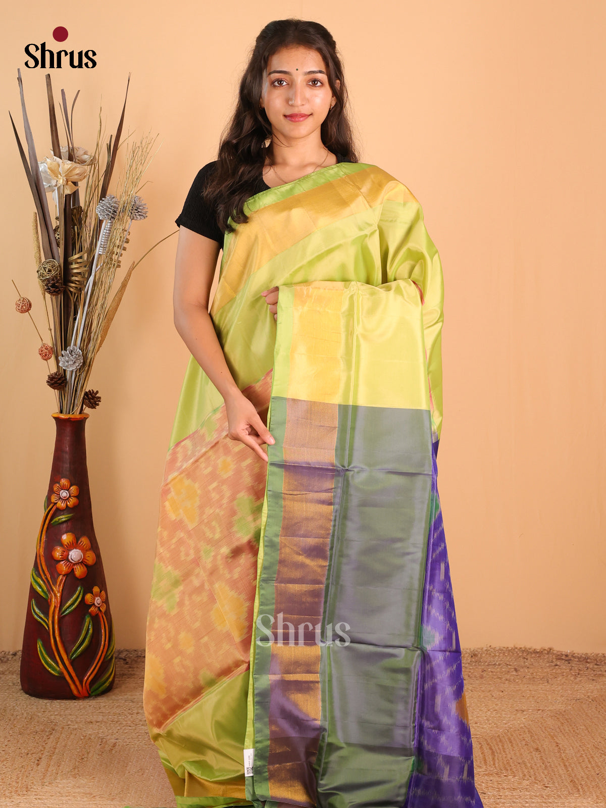 Brown & Green - Semi uppada Saree - Shop on Shrus.com