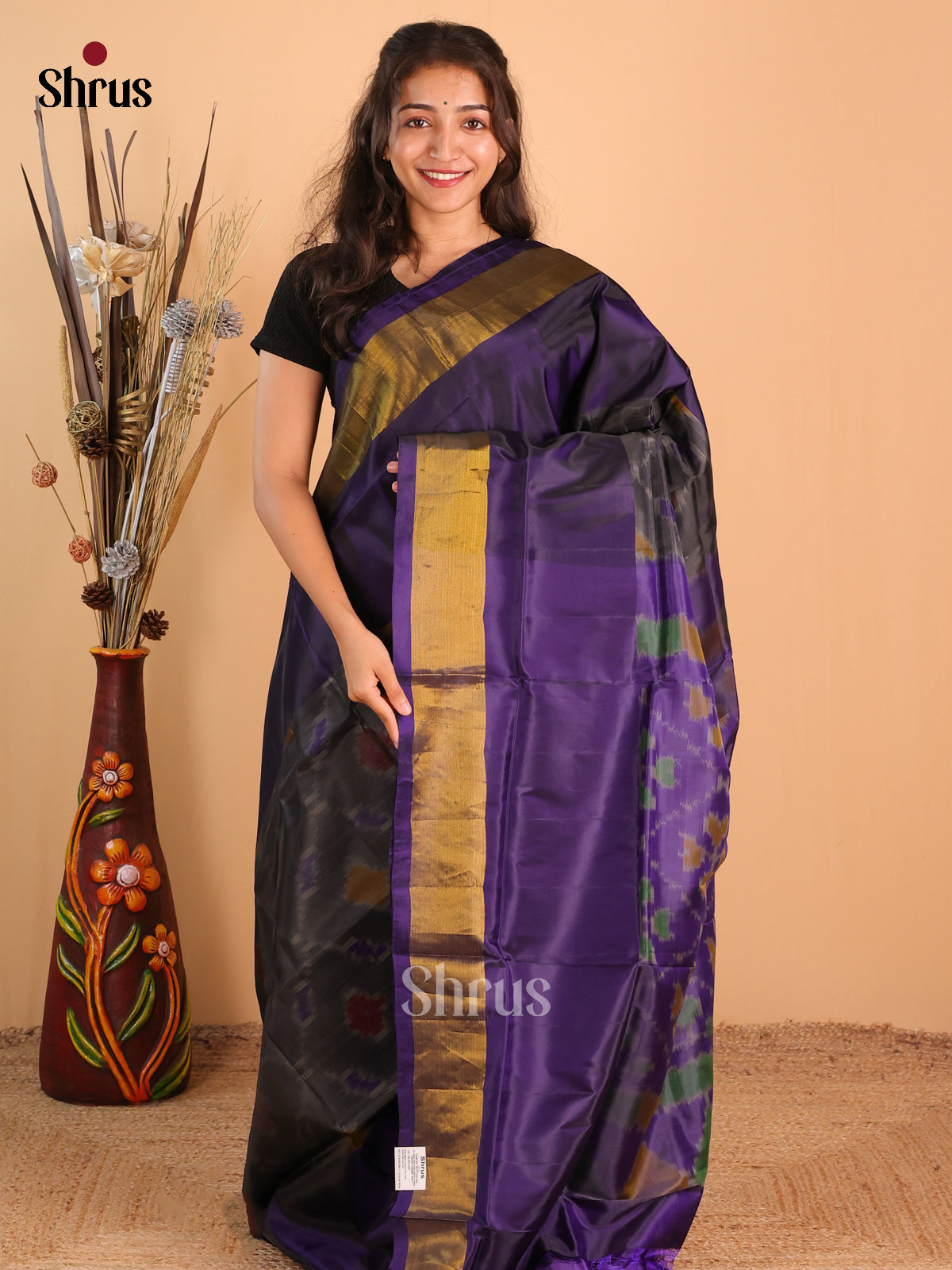 Black & Violet - Semi uppada Saree - Shop on Shrus.com