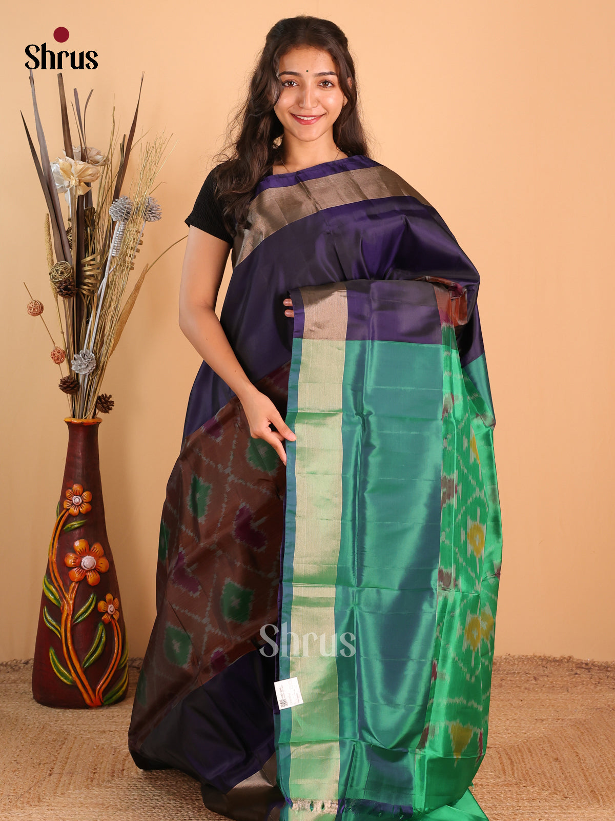 Brown & Green - Semi uppada Saree - Shop on Shrus.com