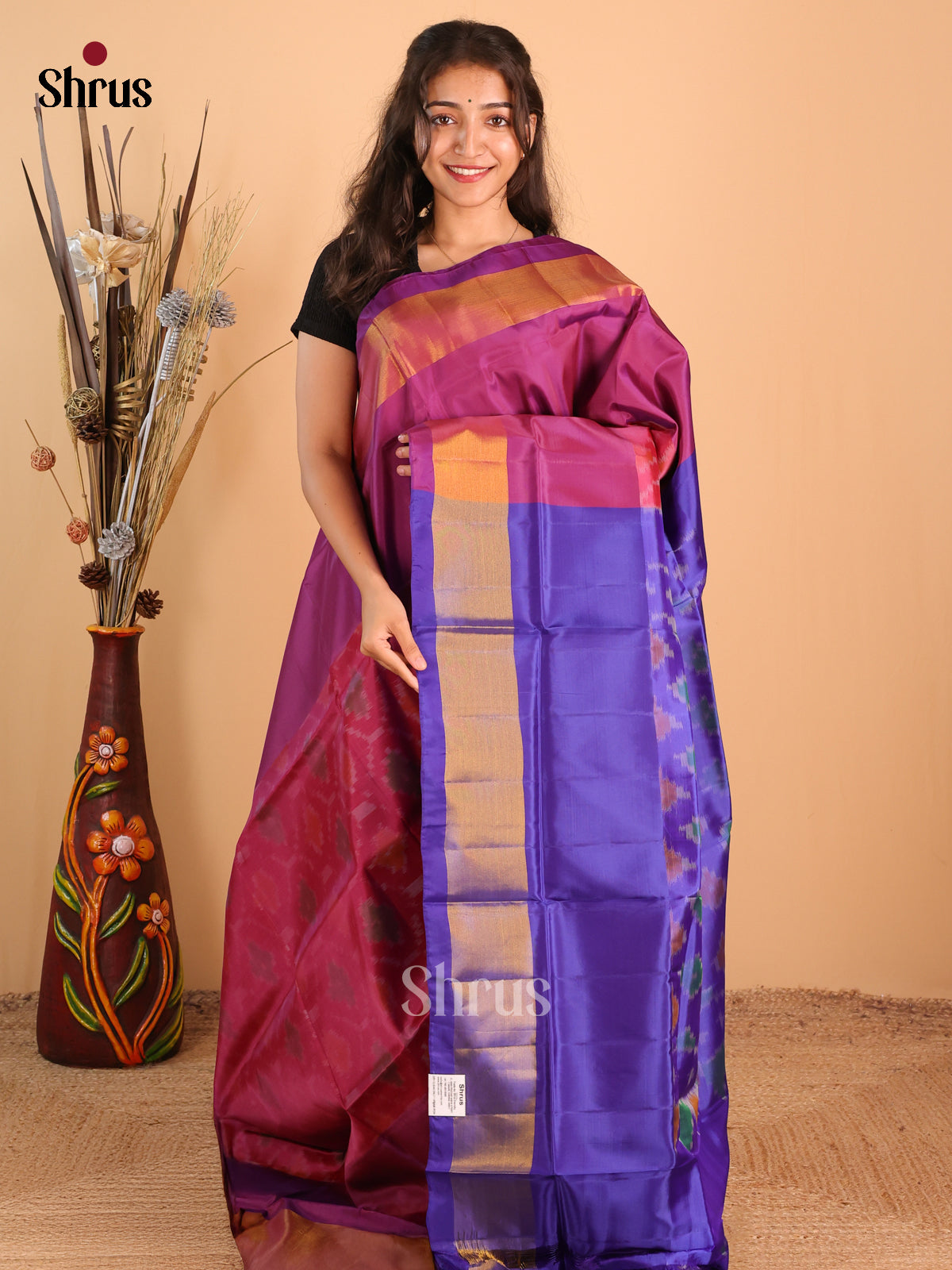 Maroon & Blue- Semi uppada Saree - Shop on Shrus.com