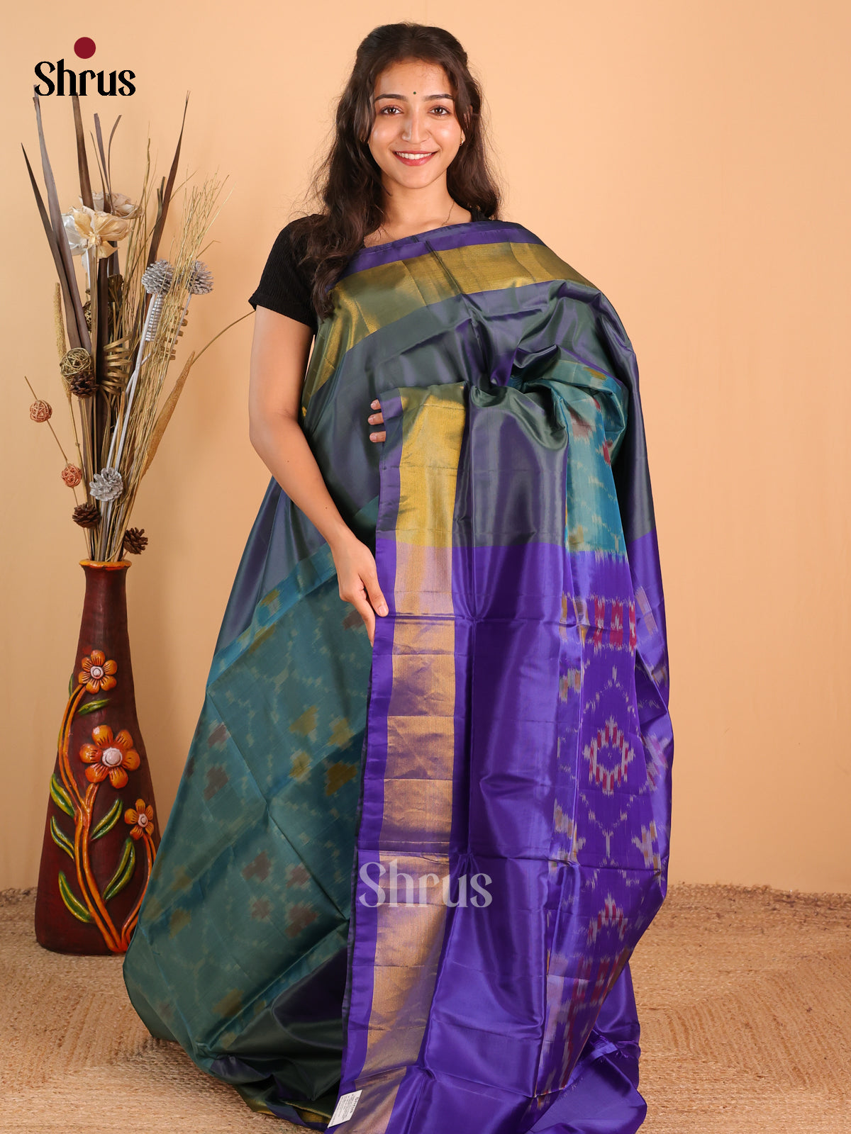 Green & Blue - Semi uppada Saree - Shop on Shrus.com