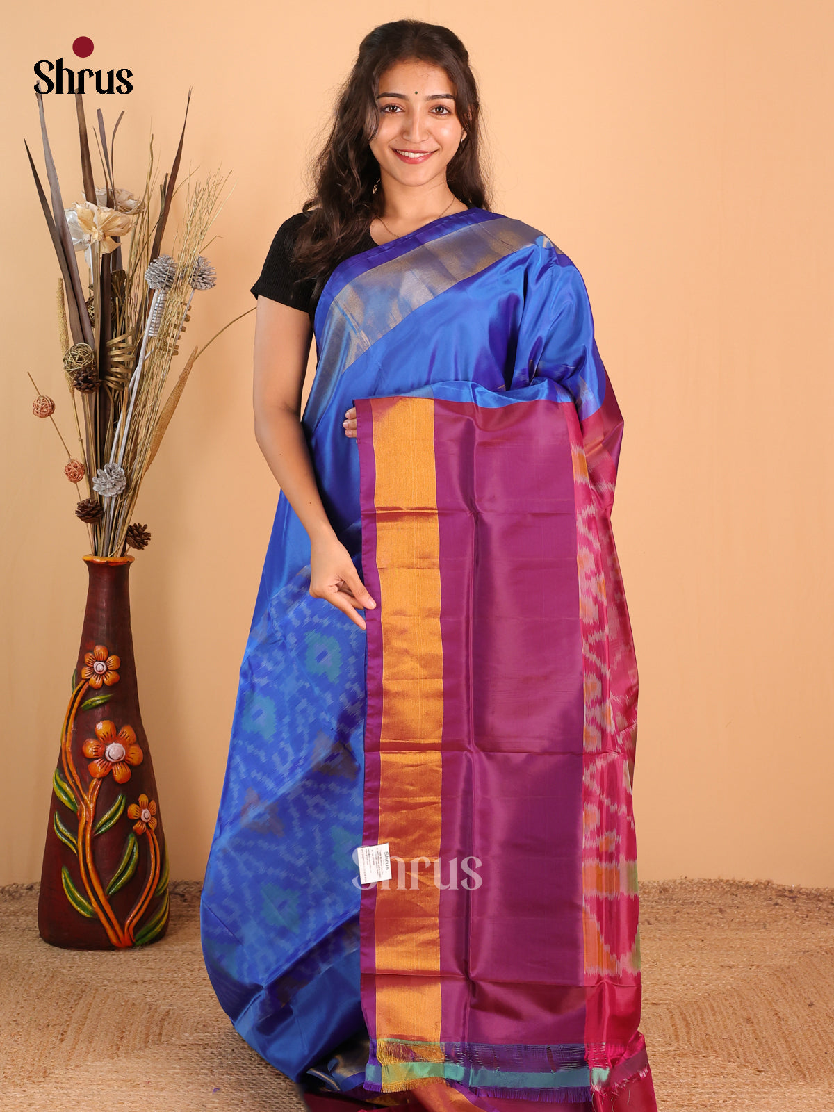 Blue & Purple- Semi uppada Saree - Shop on Shrus.com