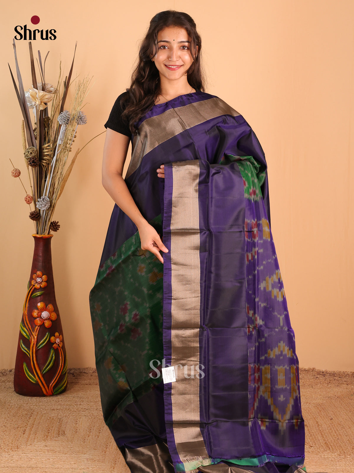 Green & Violet - Semi uppada Saree - Shop on Shrus.com