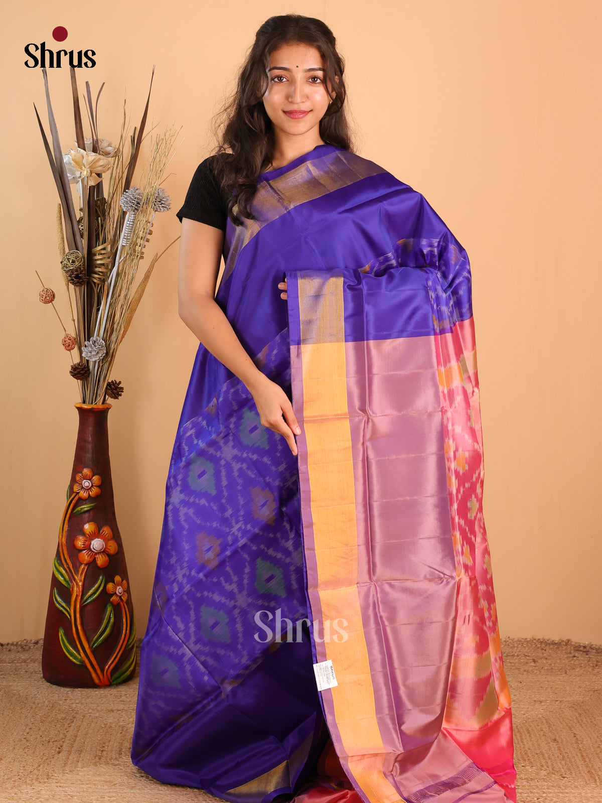 Blue & Pink - Semi uppada Saree - Shop on Shrus.com