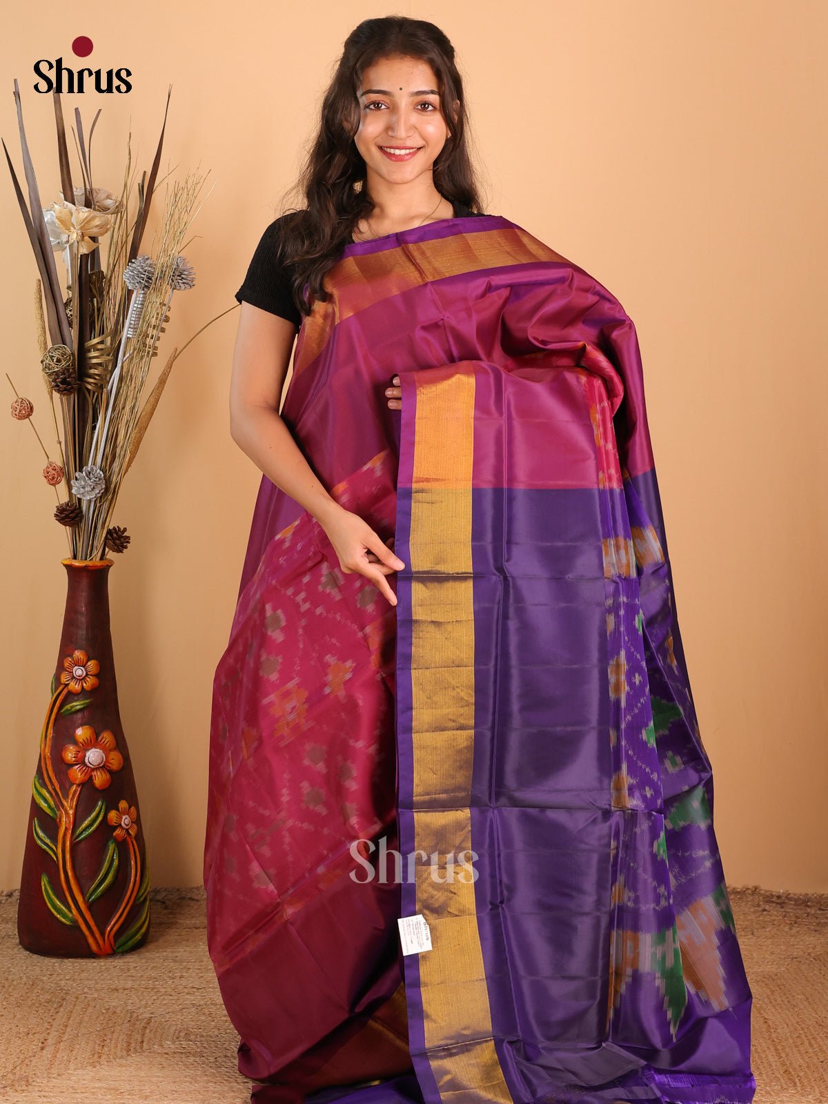 Maroon & Violet - Semi uppada Saree - Shop on Shrus.com