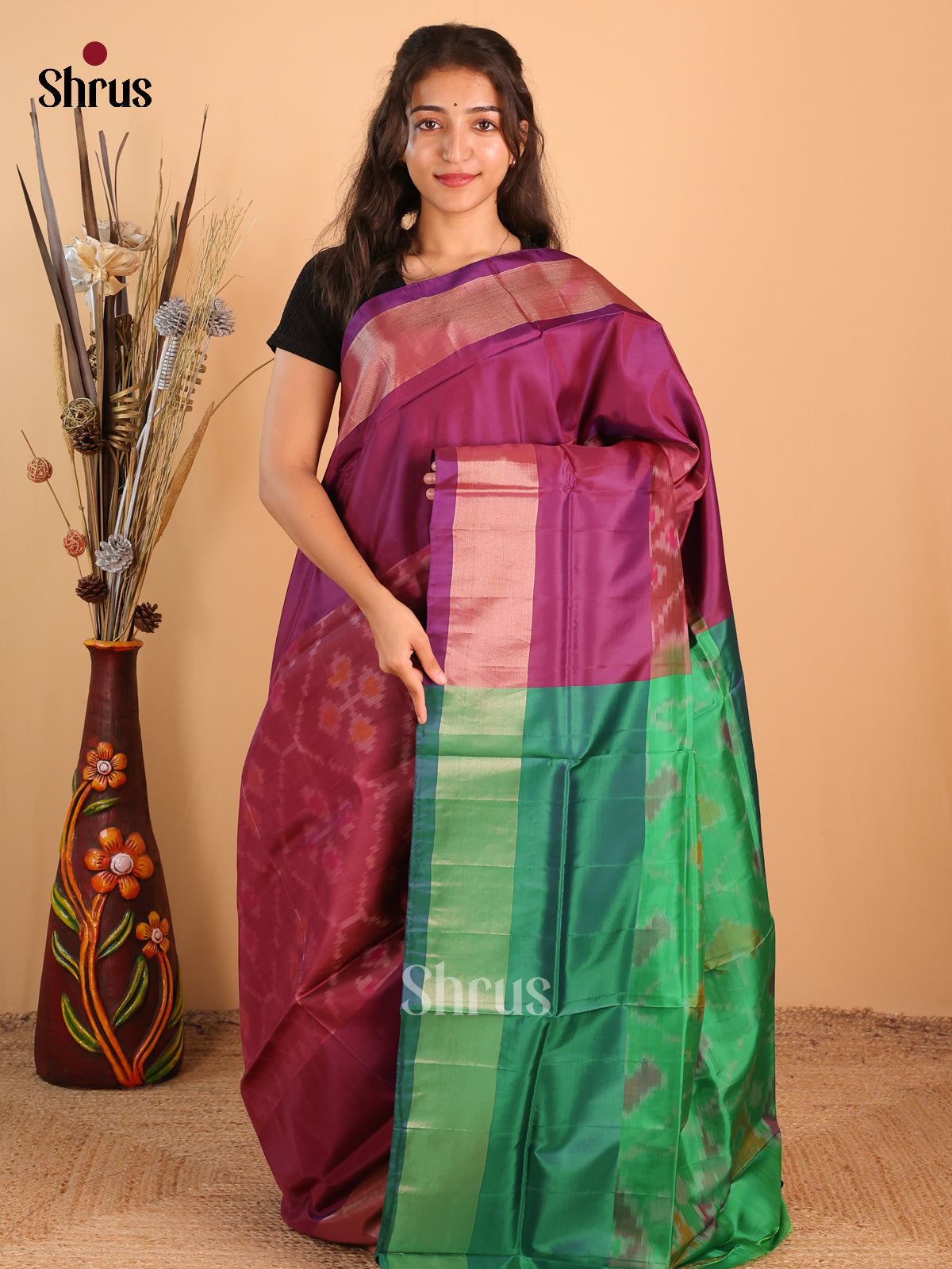 Brown & Green - Semi uppada Saree - Shop on Shrus.com