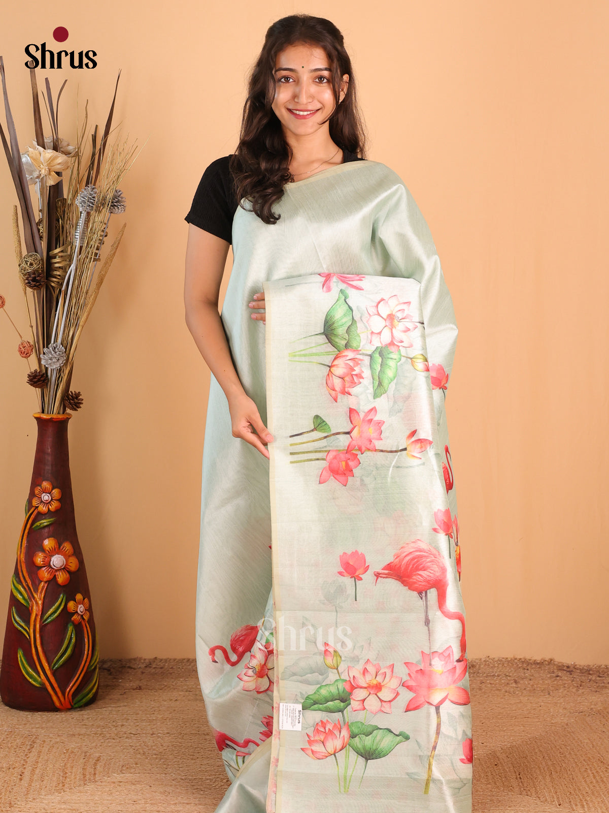 Lite Green - Semi Tussar Saree - Shop on Shrus.com