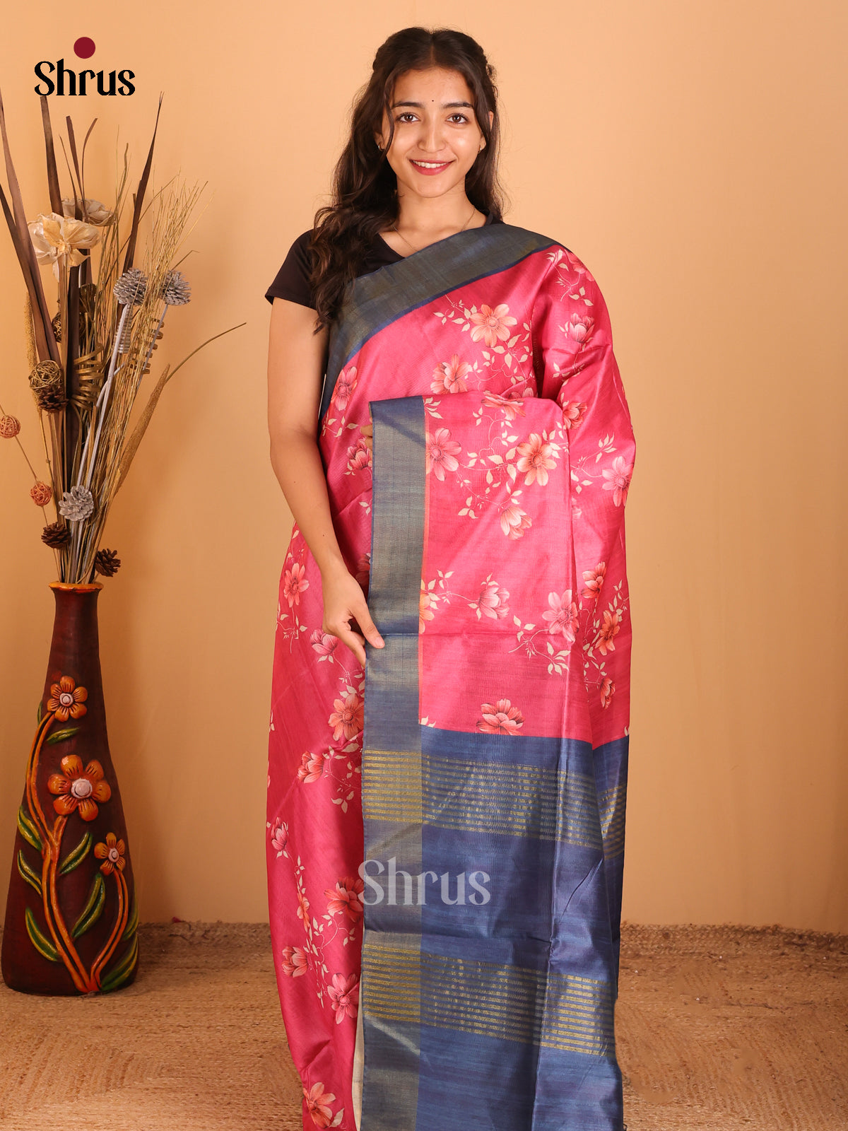 Pink & Blue - Champa semitussar Saree - Shop on Shrus.com