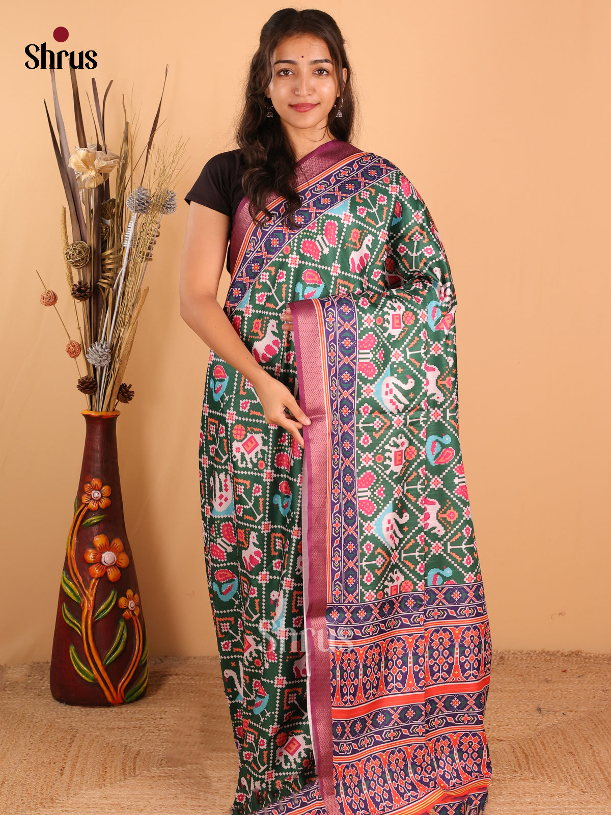 Green & Purple - Champa Semi tussar Saree - DCS11045 - Shop on Shrus.com