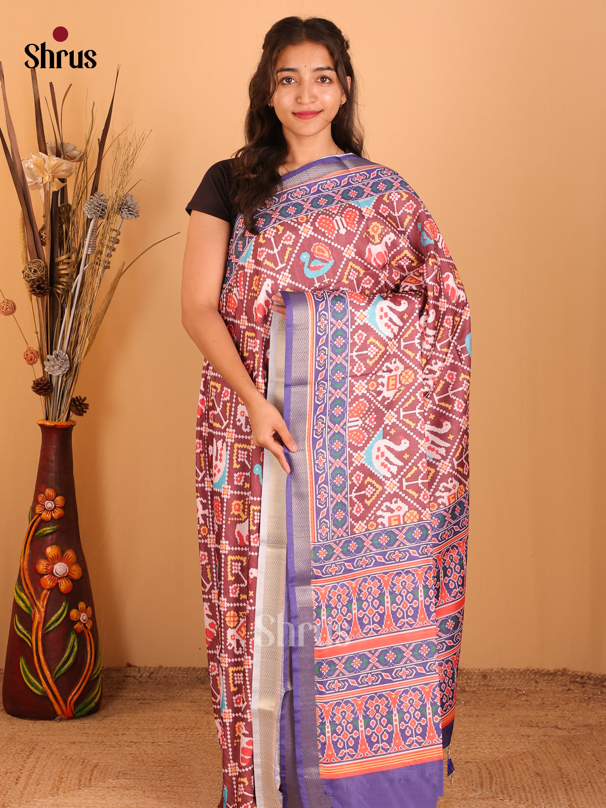 Brown & Purple- Champa semitussar Saree - Shop on Shrus.com