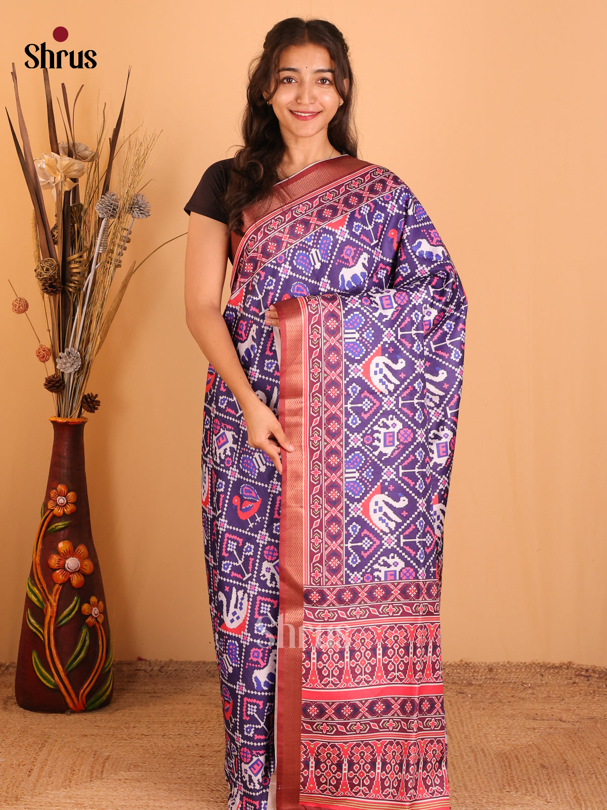 Purple & Brown - Champa semitussar Saree - Shop on Shrus.com