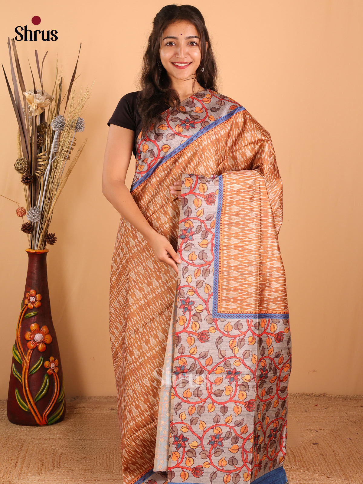 Mustard & Grey - Champa semitussar Saree - DCS11055 - Shop on Shrus.com